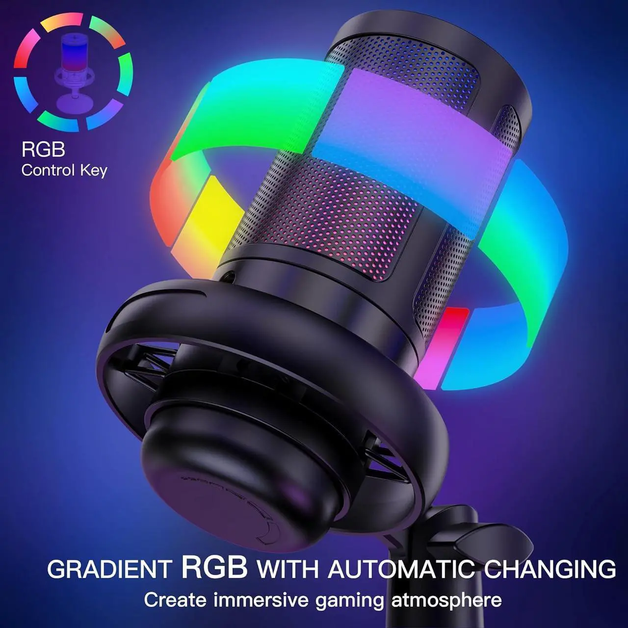 Alt view image 2 of 7 - USB Microphone for PC,Computer Gaming Mic for PS4/ PS5/ Mac,Condenser Mic with Quick Mute,RGB Light,Pop Filter,Shock Mount,Gain knob & Monitoring Jack for Recording,Streaming,Podcasting,YouTube