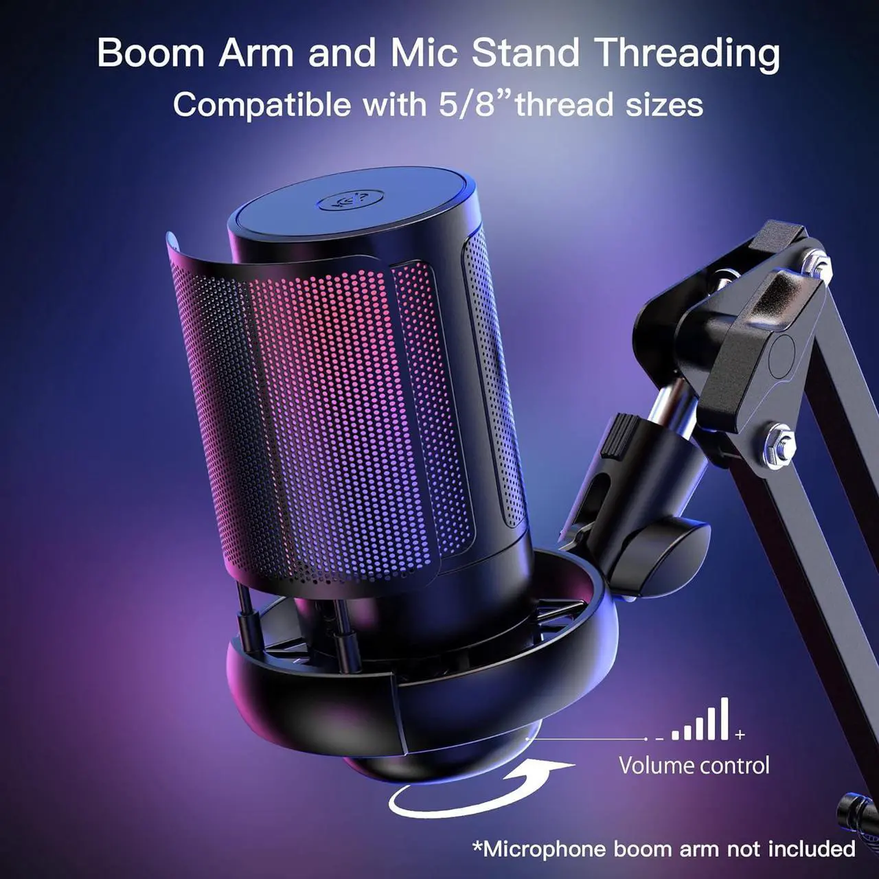 Alt view image 6 of 7 - USB Microphone for PC,Computer Gaming Mic for PS4/ PS5/ Mac,Condenser Mic with Quick Mute,RGB Light,Pop Filter,Shock Mount,Gain knob & Monitoring Jack for Recording,Streaming,Podcasting,YouTube