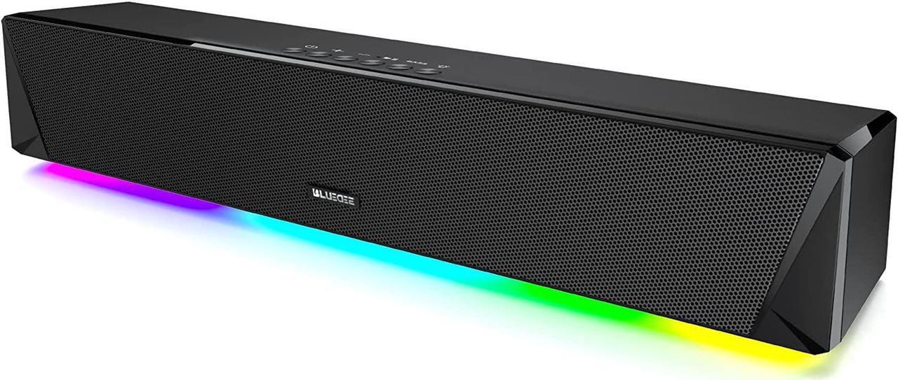 Main image of Computer Speakers, 24W Bluetooth Computer Soundbar, 3.5mm Aux-in Computer Speakers for Desktop Monitor, Computer Sound Bar with Deep Impactful Bass, Gaming Speakers for PC Powered by AC Adapter