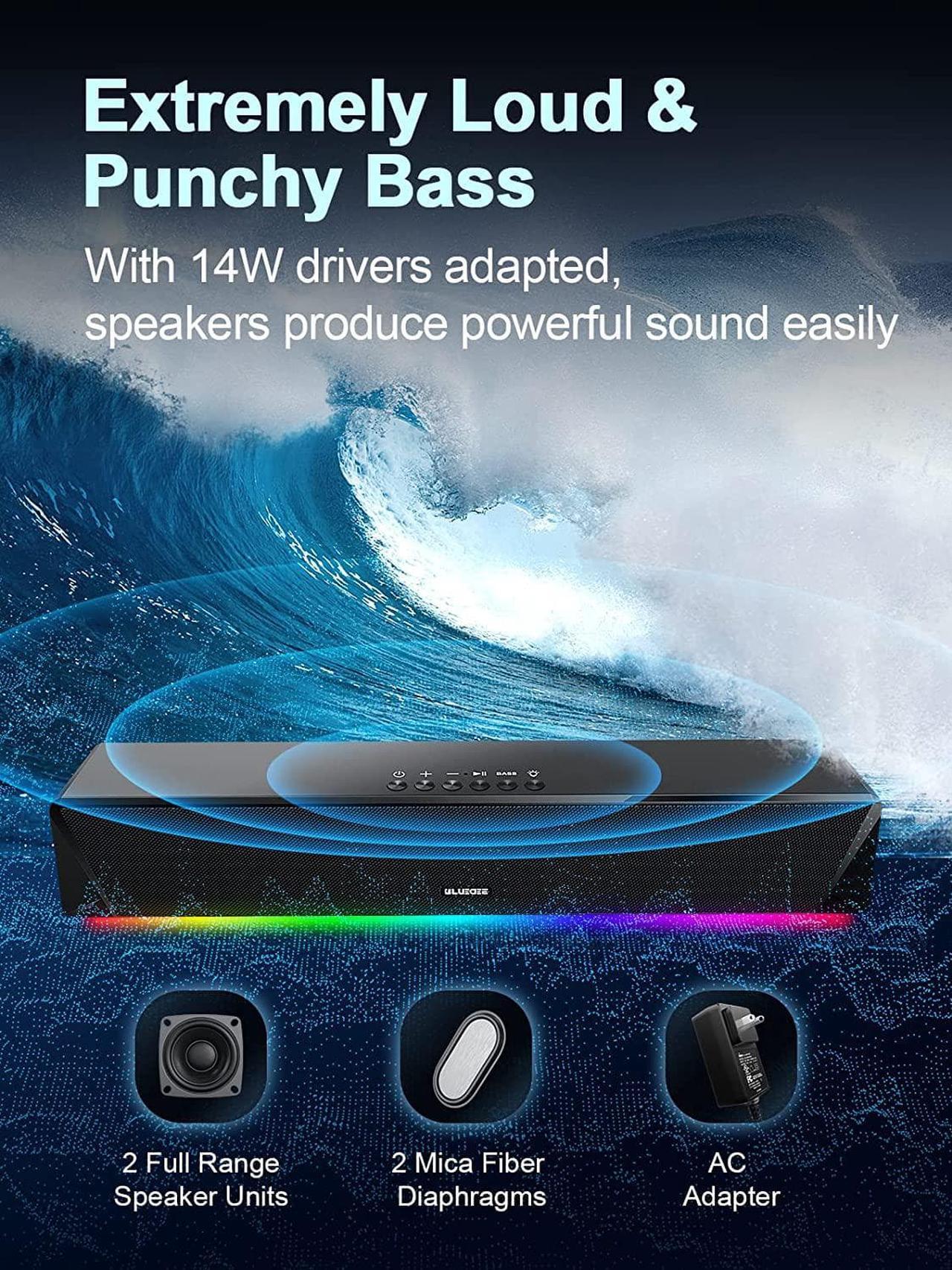 Alt view image 4 of 6 - Computer Speakers, 24W Bluetooth Computer Soundbar, 3.5mm Aux-in Computer Speakers for Desktop Monitor, Computer Sound Bar with Deep Impactful Bass, Gaming Speakers for PC Powered by AC Adapter