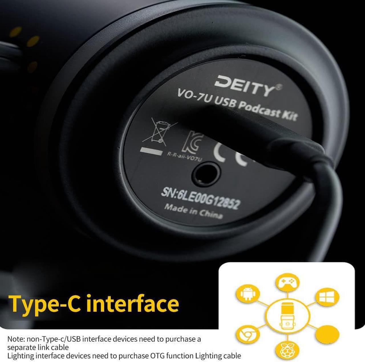 Alt view image 3 of 7 - Deity VO-7U Boom Arm Kit USB Broadcast Microphone Dynamic USB Mic with RGB Lighting Effect for Phones Laptop PS5 Xbox Live Stream Conference Broadcast