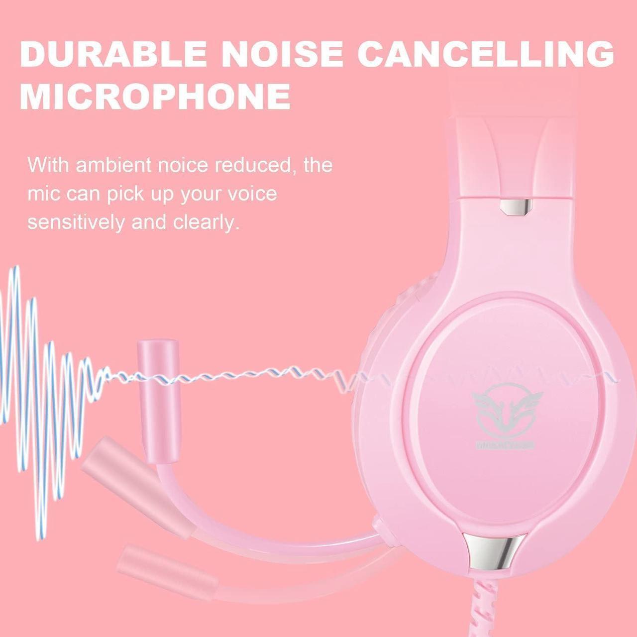 Alt view image 5 of 7 - Pink Gaming Headset for Nintendo Switch, Xbox One, PS4,PS5, Bass Surround and Noise Cancelling with Flexible Mic, 3.5mm Wired Adjustable Over-Ear Headphones for Laptop PC iPad Smartphones