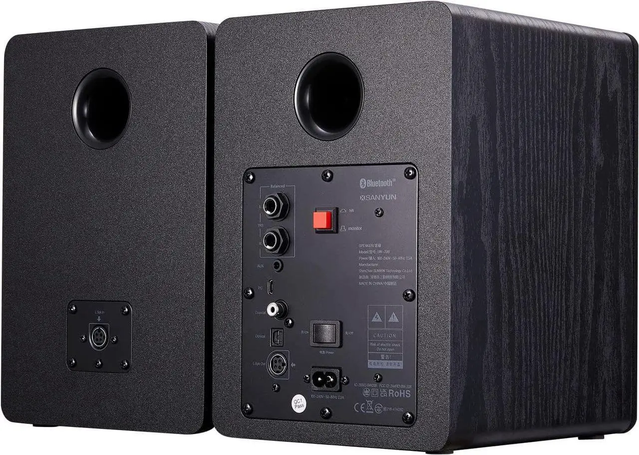 Alt view image 3 of 7 - SW206 80W Active Dual-Mode Bookshelf Speakers, 4inch Studio Monitor and HiFi Mode, Optical Coaxial TRS Aux Bluetooth 5.0 USB with 24bit DAC, for Home Music System Turntable TV PC Desktop, Black