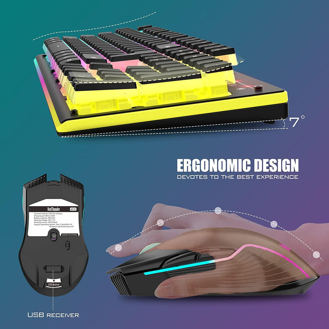 Kit tastiera e Mouse per ricarica USB Rainbow LED ... – Grandado
