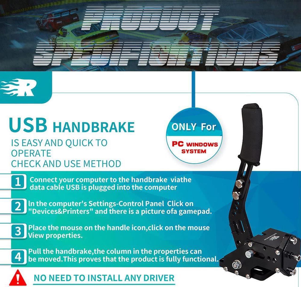 Alt view image 2 of 7 - PC Racing Game USB Handbrake for 16Bit SIM for Racing Games, Compatible with G27 G29 G920 G923 T500 T300 Simulate Linear HandbrakeWith Fixing Clip and Plate