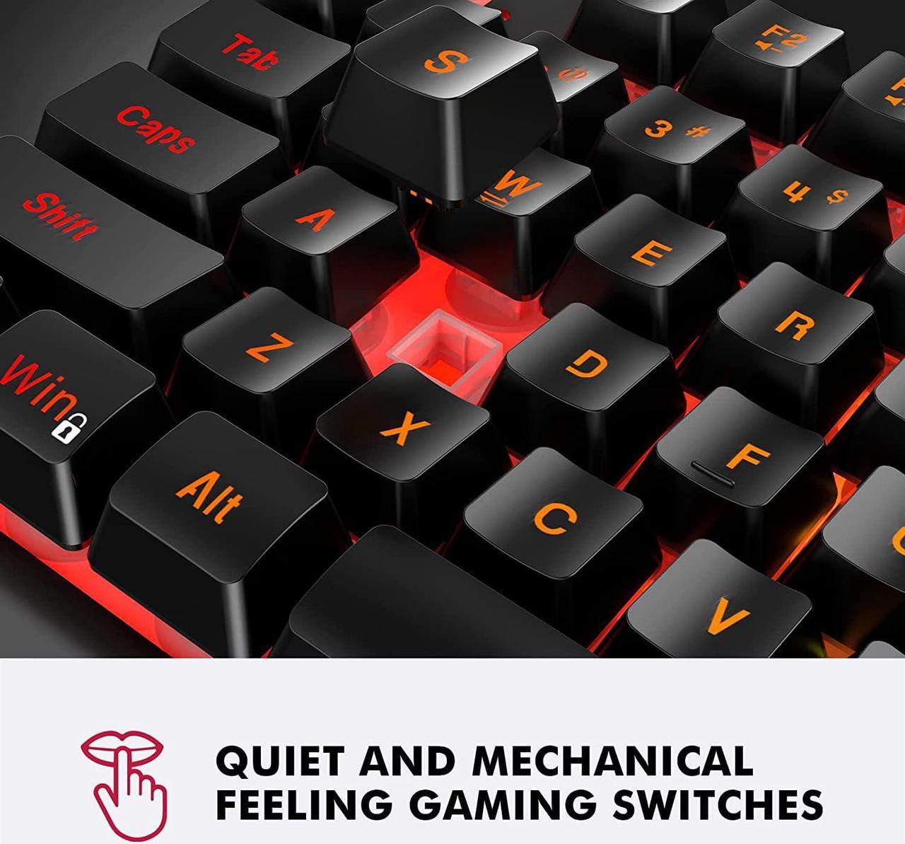 Alt view image 3 of 7 - NPET K10 Wired Gaming Keyboard, LED Backlit, Spill-Resistant Design, Multimedia Keys, Quiet Silent USB Membrane Keyboard for Desktop, Computer, PC (Black)
