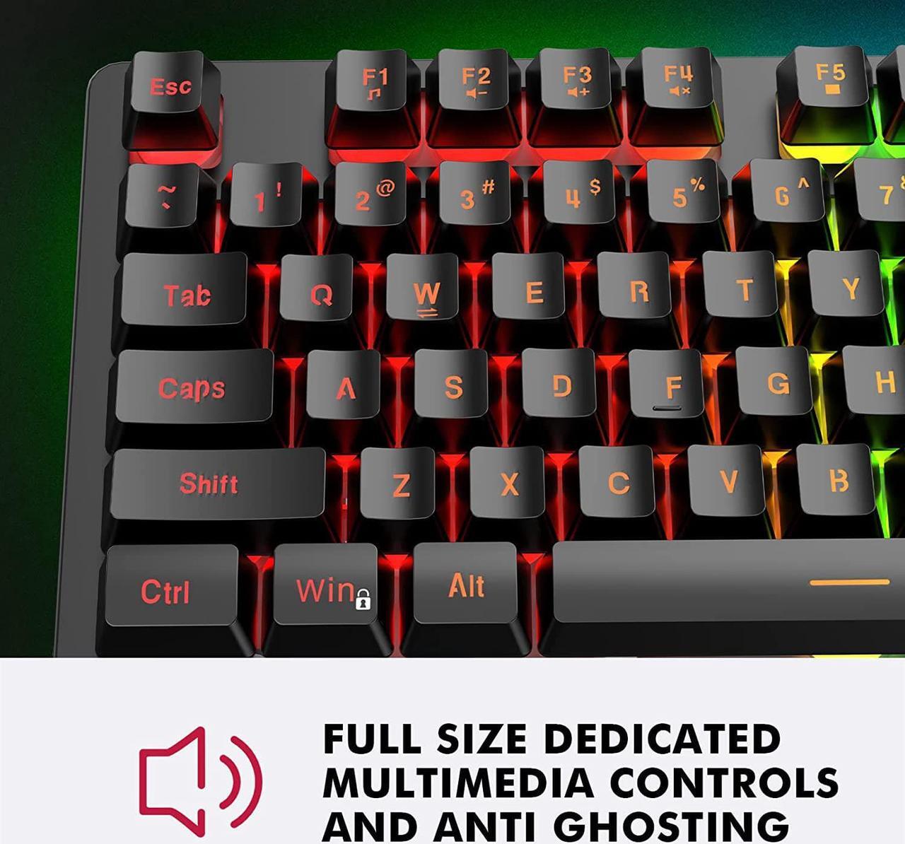 Alt view image 7 of 7 - NPET K10 Wired Gaming Keyboard, LED Backlit, Spill-Resistant Design, Multimedia Keys, Quiet Silent USB Membrane Keyboard for Desktop, Computer, PC (Black)