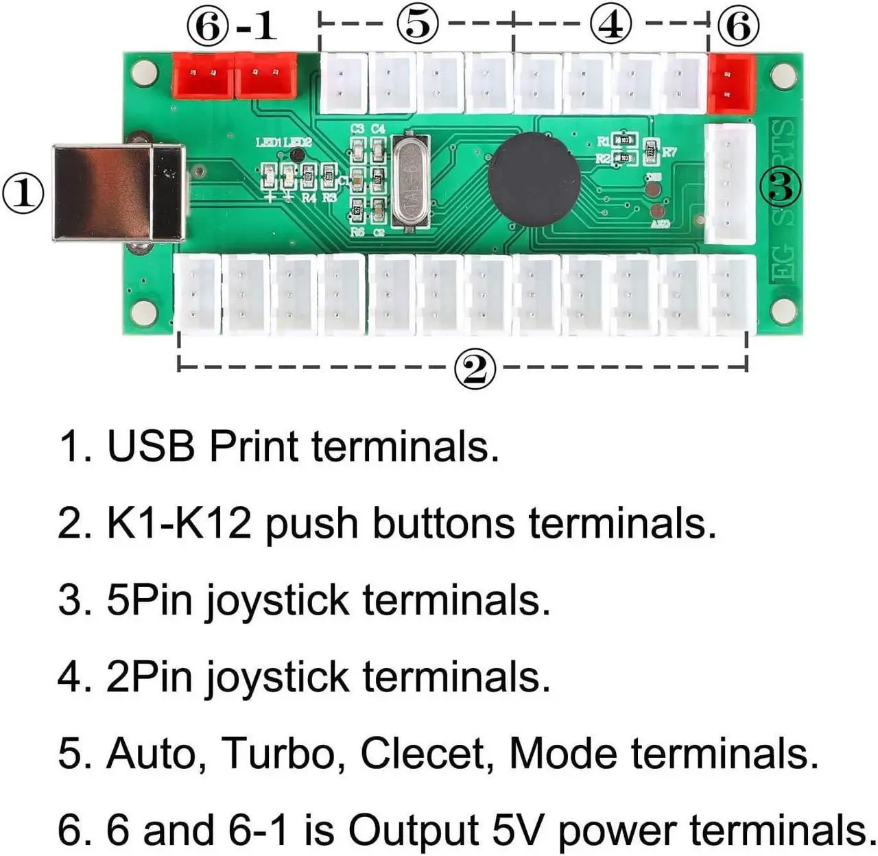 Alt view image 7 of 7 - EG STARTS 2 Player Arcade Games DIY Kit Parts 2 Ellipse Oval Joystick Handles + 20 LED lit Arcade Buttons (Red & Blue Kit)