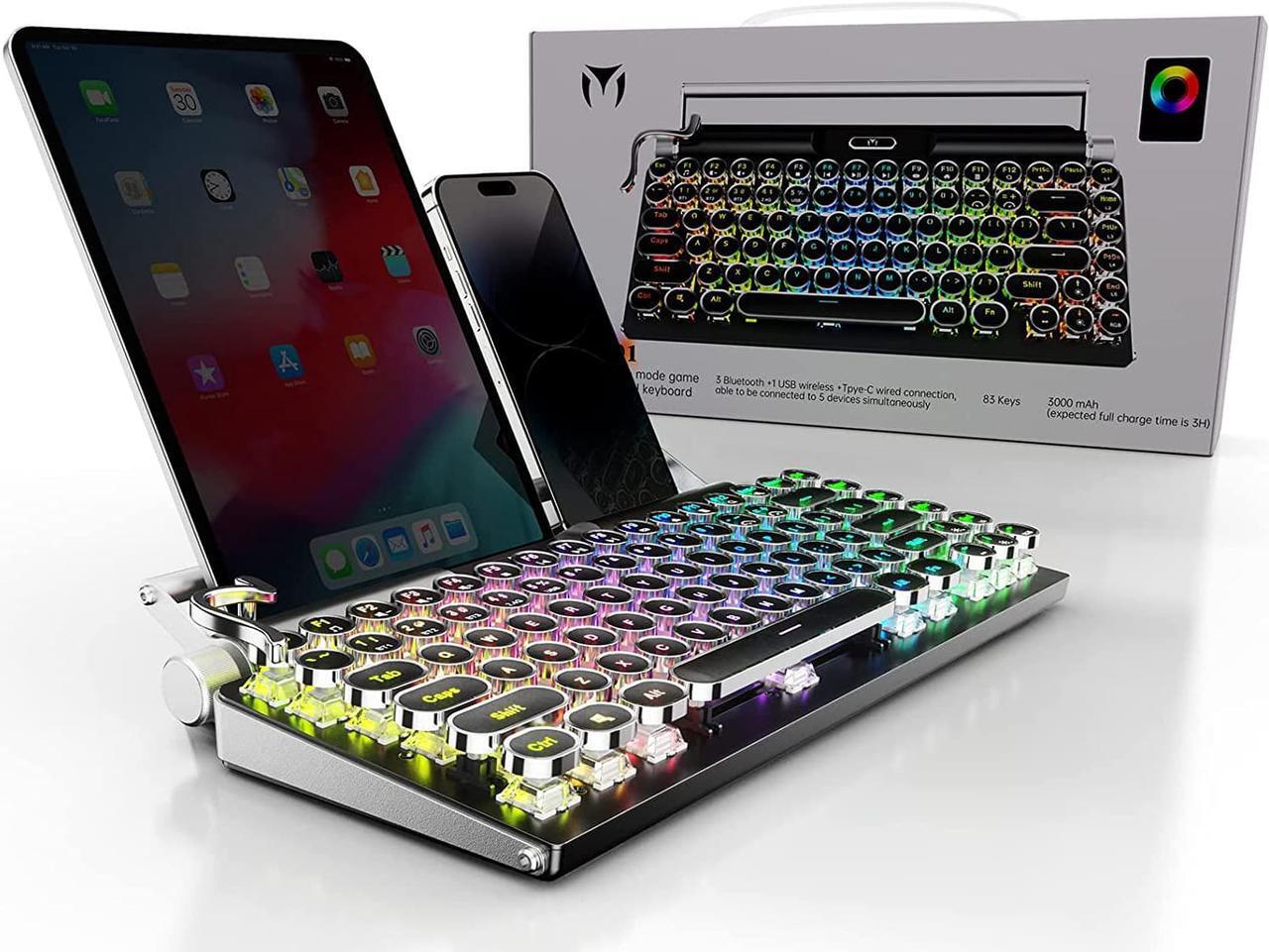 Main image of Typewriter Mechanical Keyboard,RGB Backlit,2.4G/BT5.0/Wired Retro Vintage Keyboard,83 Keys Clicky Blue Switch Punk Round Keycaps,Muti-Device Keyboard with Cradle for Mac OS/iOS/Windows/Android