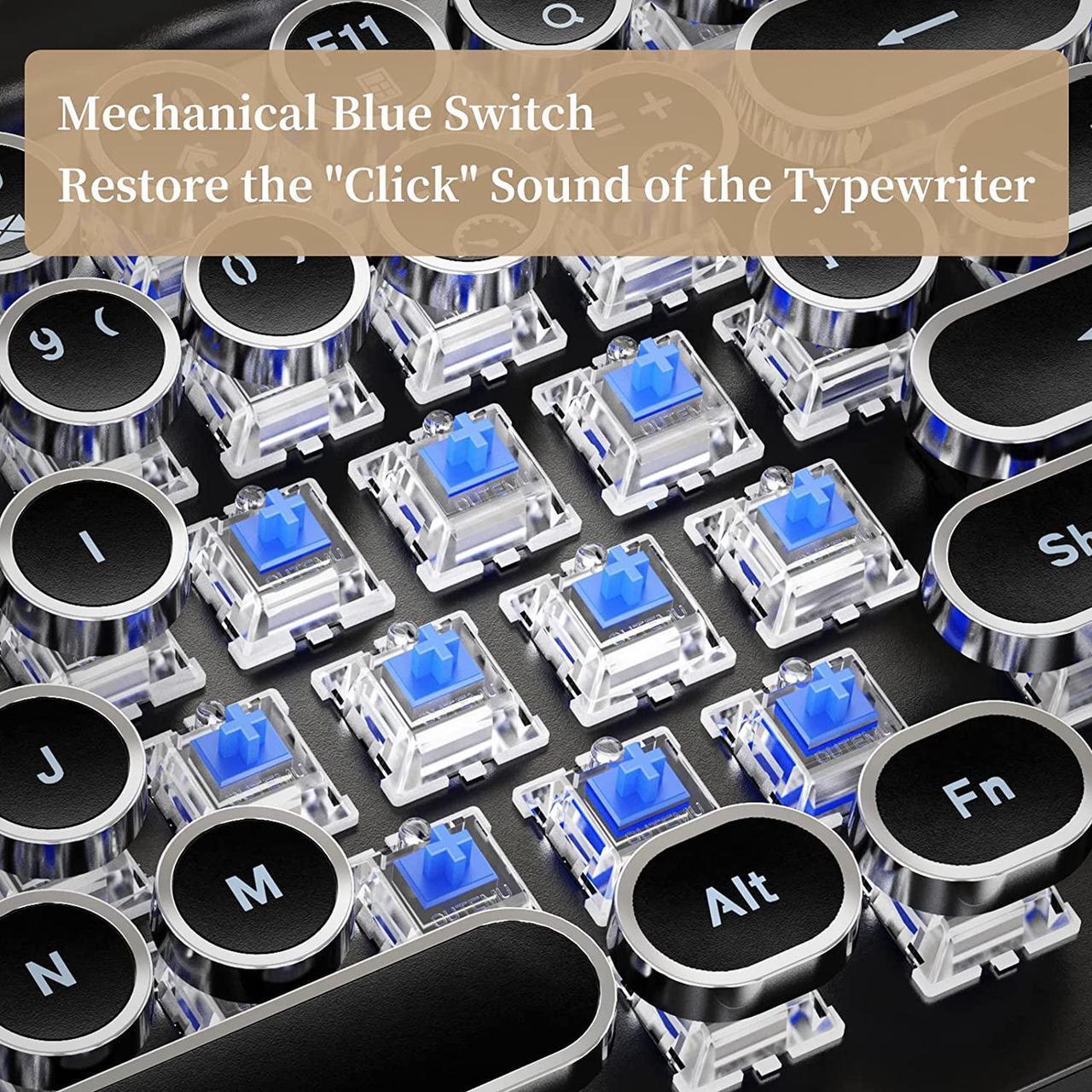 Alt view image 2 of 7 - Typewriter Mechanical Keyboard,RGB Backlit,2.4G/BT5.0/Wired Retro Vintage Keyboard,83 Keys Clicky Blue Switch Punk Round Keycaps,Muti-Device Keyboard with Cradle for Mac OS/iOS/Windows/Android