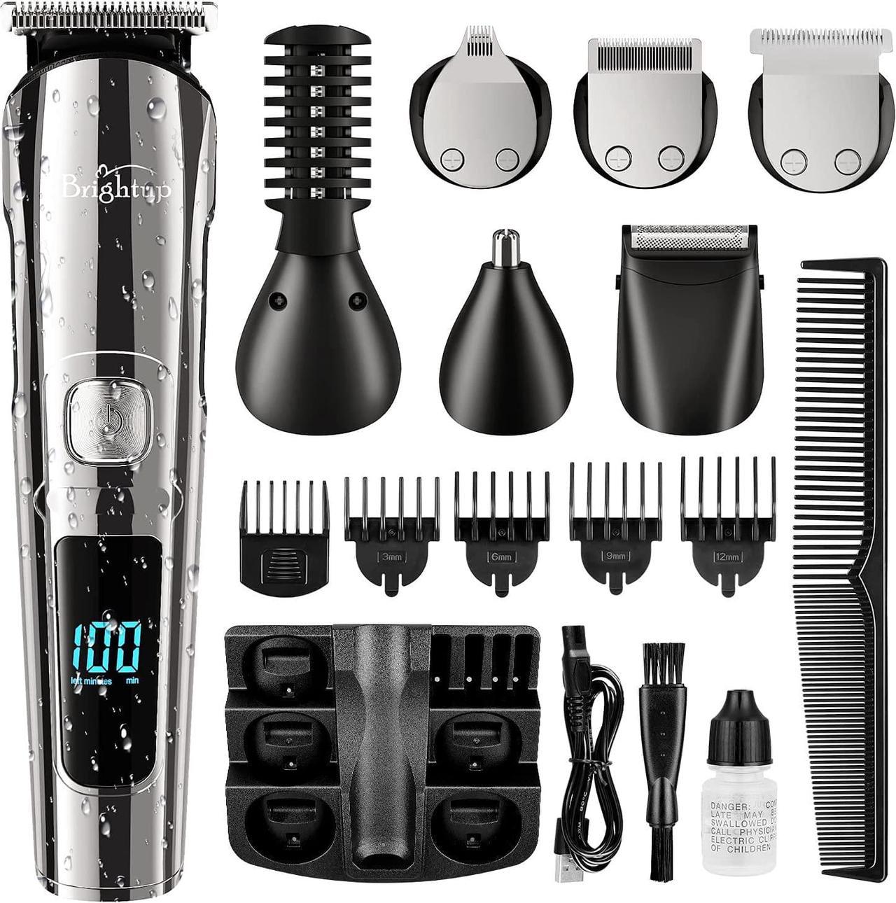 Brightup Beard Trimmer for Men, Hair Clippers & Hair Trimmer for Men, IPX7 Waterproof Mustache Face Nose Ear Body Shavers Electric Razor Men, Mens Gifts, USB Rechargeable & LCD Display, FK-8688T