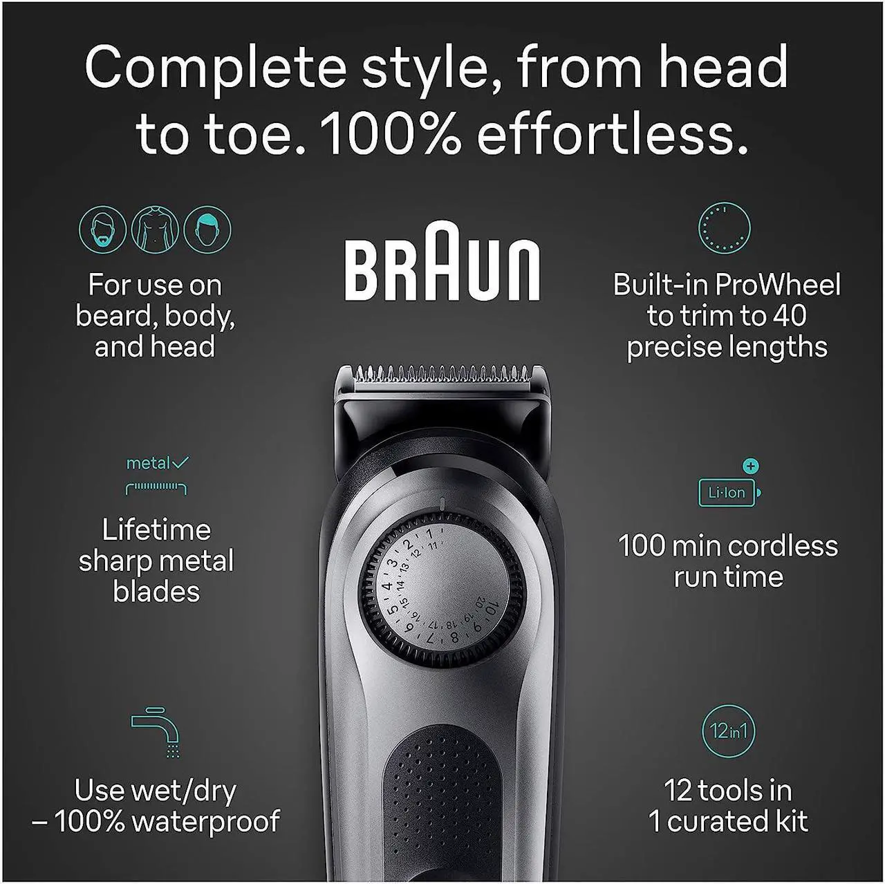 Alt view image 2 of 7 - Braun All-in-One Style Kit Series 7 7440, 12-in-1 Trimmer for Men with Beard Trimmer, Body Trimmer for Manscaping, Hair Clippers & More, Brauns Sharpest Blade, 40 Length Settings, Waterproof