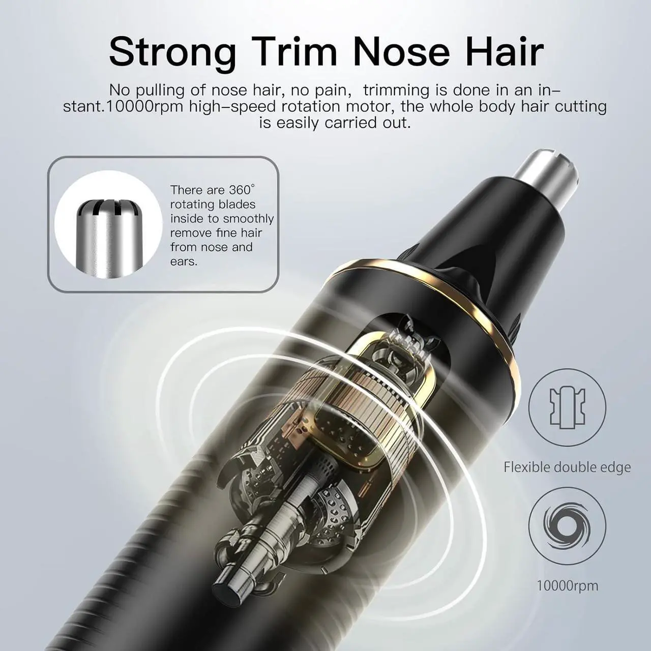 Alt view image 4 of 7 - Nose Hair Trimmer for Men, 2025 Painless USB Rechargeable Nose Hair Trimmer, Ear and Nose Hair Trimmer for Men, Professional Facial Hair Trimmer with IPX7 Waterproof Dual Edge Blades
