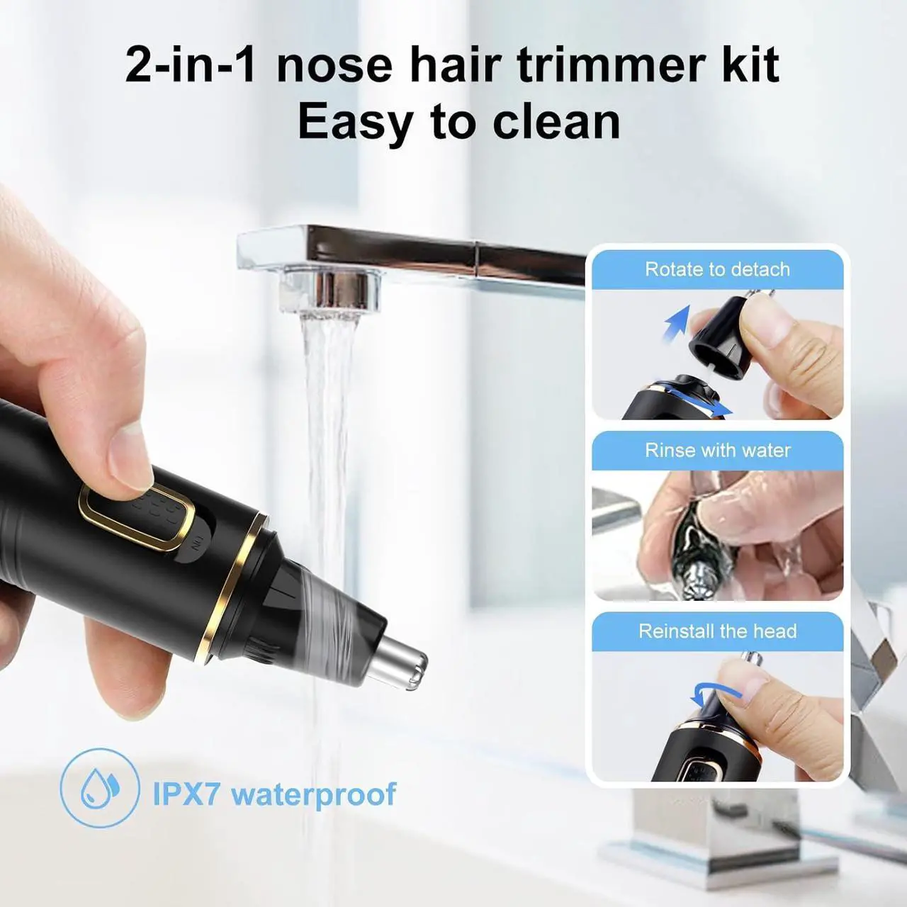 Alt view image 6 of 7 - Nose Hair Trimmer for Men, 2025 Painless USB Rechargeable Nose Hair Trimmer, Ear and Nose Hair Trimmer for Men, Professional Facial Hair Trimmer with IPX7 Waterproof Dual Edge Blades
