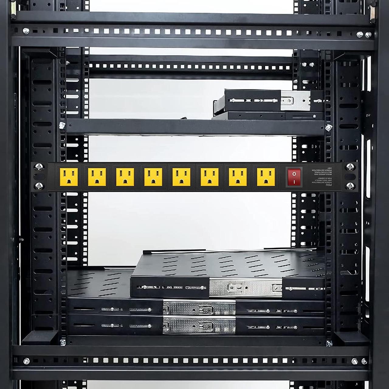 Alt view image 4 of 7 - 10 Outlet PDU Power Strip Surge Protector, 1U Rack Mount Power Strip 10 LED Independent Switch 6FT Power Cord, for Network Server Racks Data Centers, Black