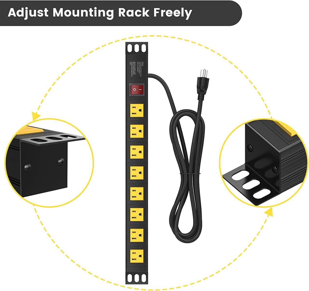 Alt view image 5 of 7 - 10 Outlet PDU Power Strip Surge Protector, 1U Rack Mount Power Strip 10 LED Independent Switch 6FT Power Cord, for Network Server Racks Data Centers, Black