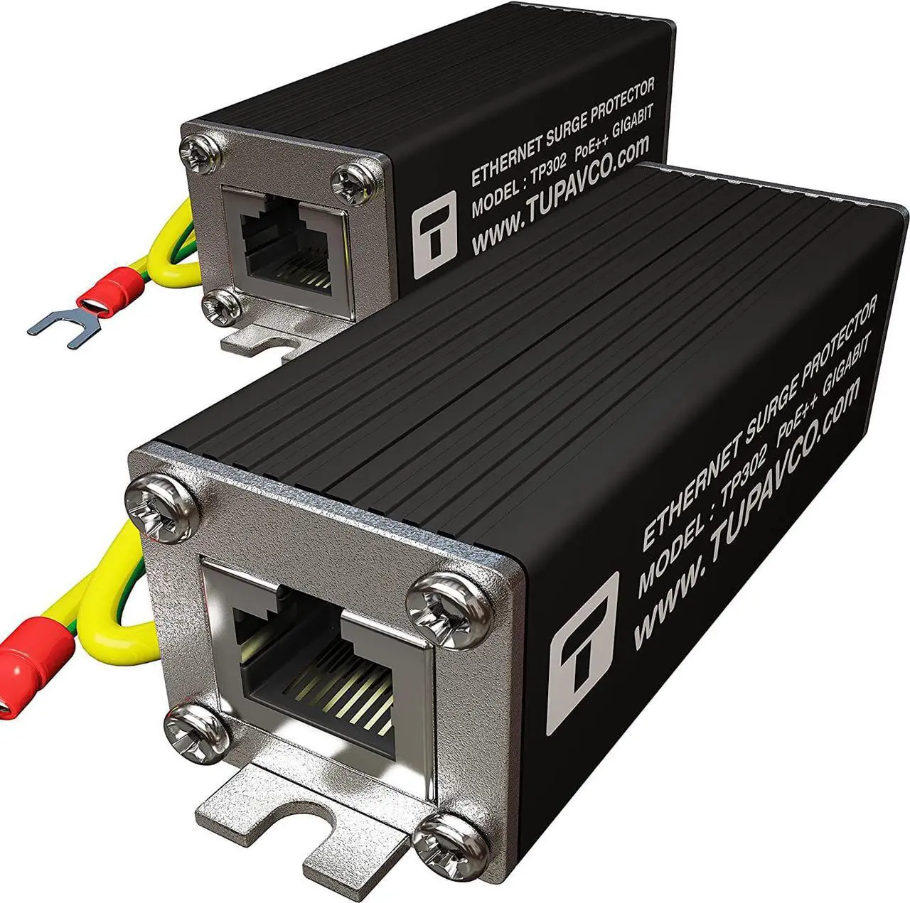 Main image of Surge Protector (2 Pack) Gigabit PoE++ (154W/3.2A) Mounting Flange (Gas Discharge Tube) Metal Shielded RJ45 Lightning Suppressor LAN Network CAT5/CAT6 Thunder Arrestor 1000 Mbps Tupavco TP302