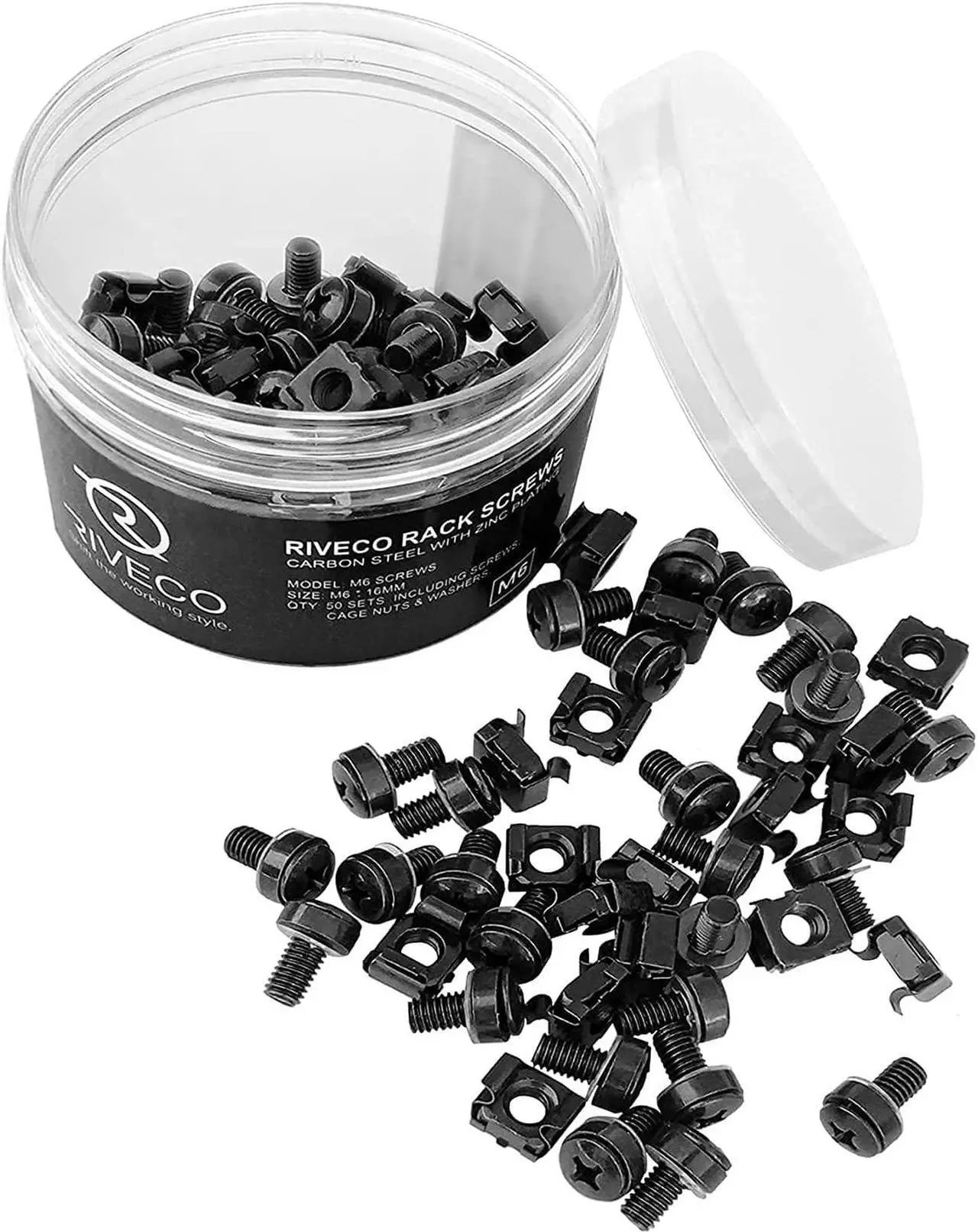 Alt view image 2 of 7 - RIVECO Rack Screws & Cage Nuts for Server Cabinets & Racks Mounting Network Equipment Clip Nuts 50 Sets M6 x 16mm Black