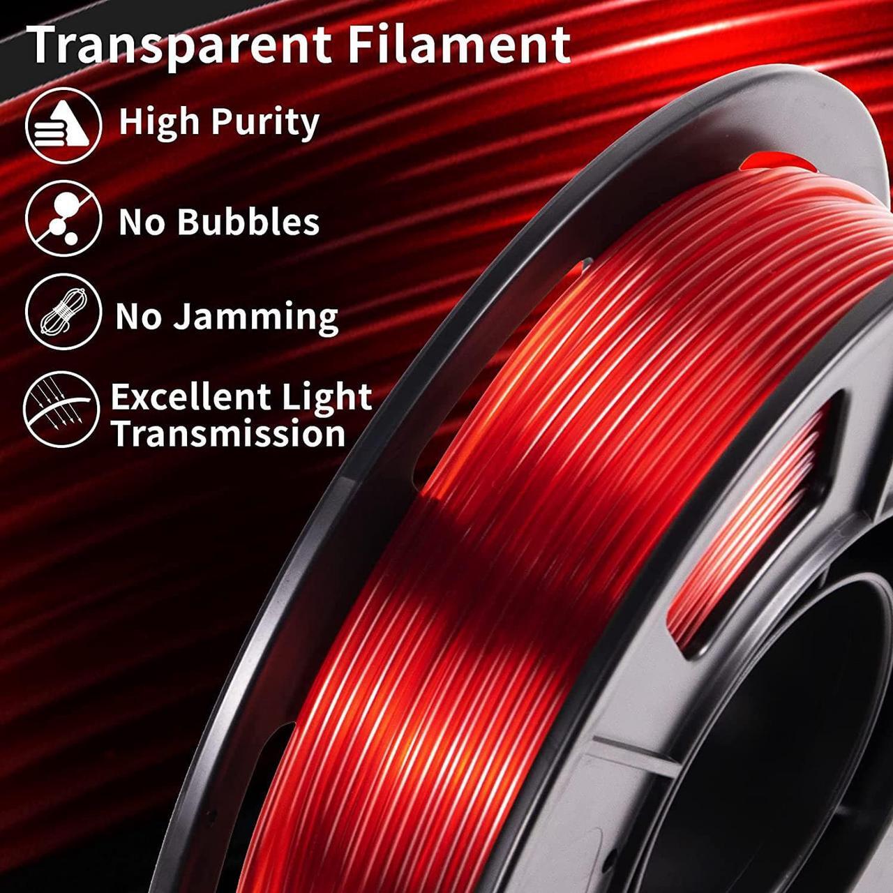 Alt view image 5 of 7 - 3D Printer Filament Bundle, High Speed PETG Filament for 50-600mm/s, Multicolor Transparent Filament Clear PETG Filament 1.75mm, 250g x 4 Spools(1kg), Orange/Blue/Green/Red
