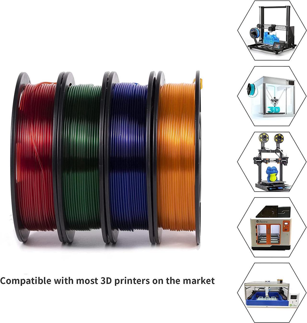 Alt view image 7 of 7 - 3D Printer Filament Bundle, High Speed PETG Filament for 50-600mm/s, Multicolor Transparent Filament Clear PETG Filament 1.75mm, 250g x 4 Spools(1kg), Orange/Blue/Green/Red