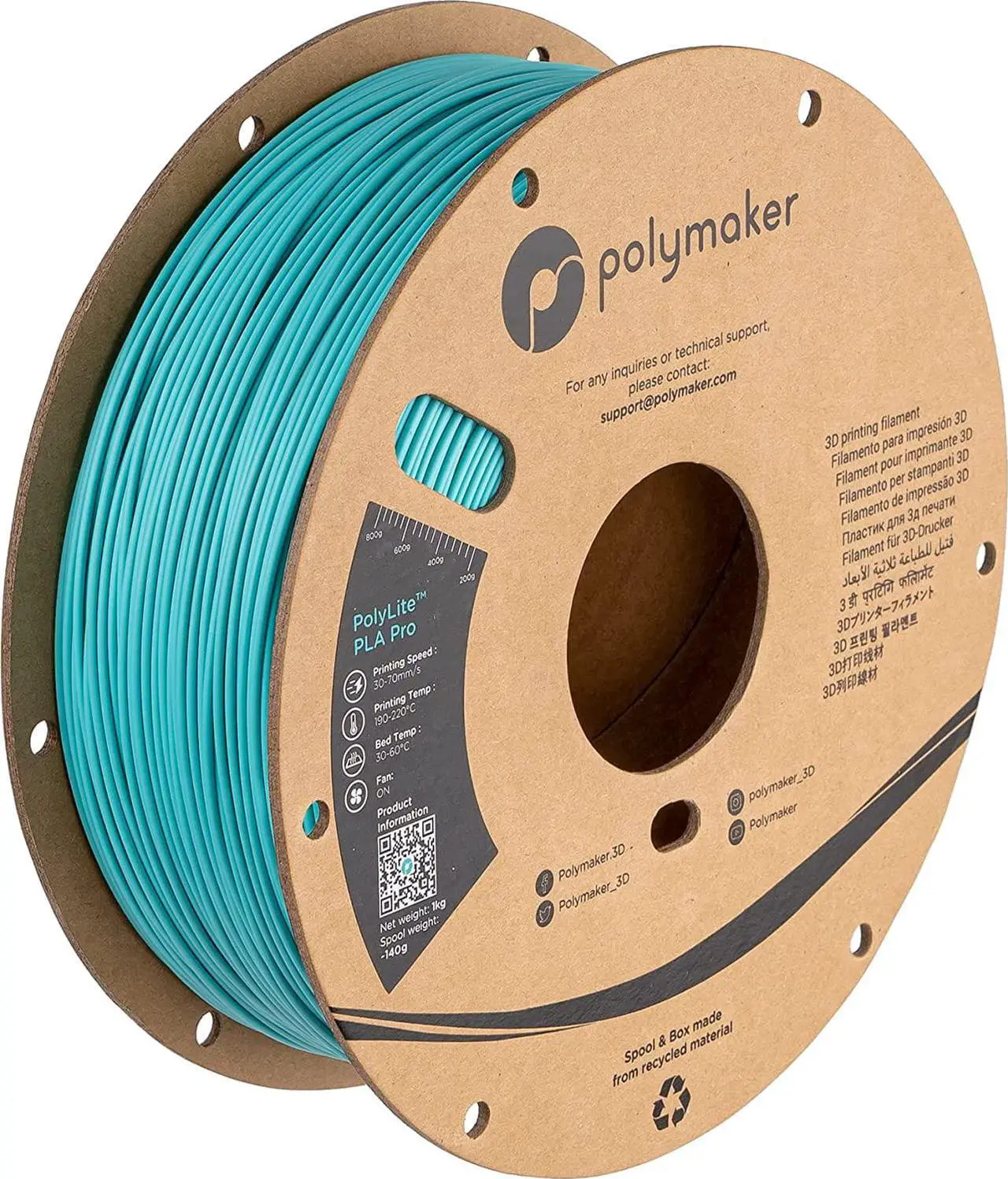 Main image of Polymaker PLA PRO Filament 1.75mm Teal, Powerful PLA Filament 1.75mm 3D Printer Filament 1kg - PolyLite 1.75 PLA Filament PRO Tough & High Rigidity 3D Printing PLA Filament Turquoise
