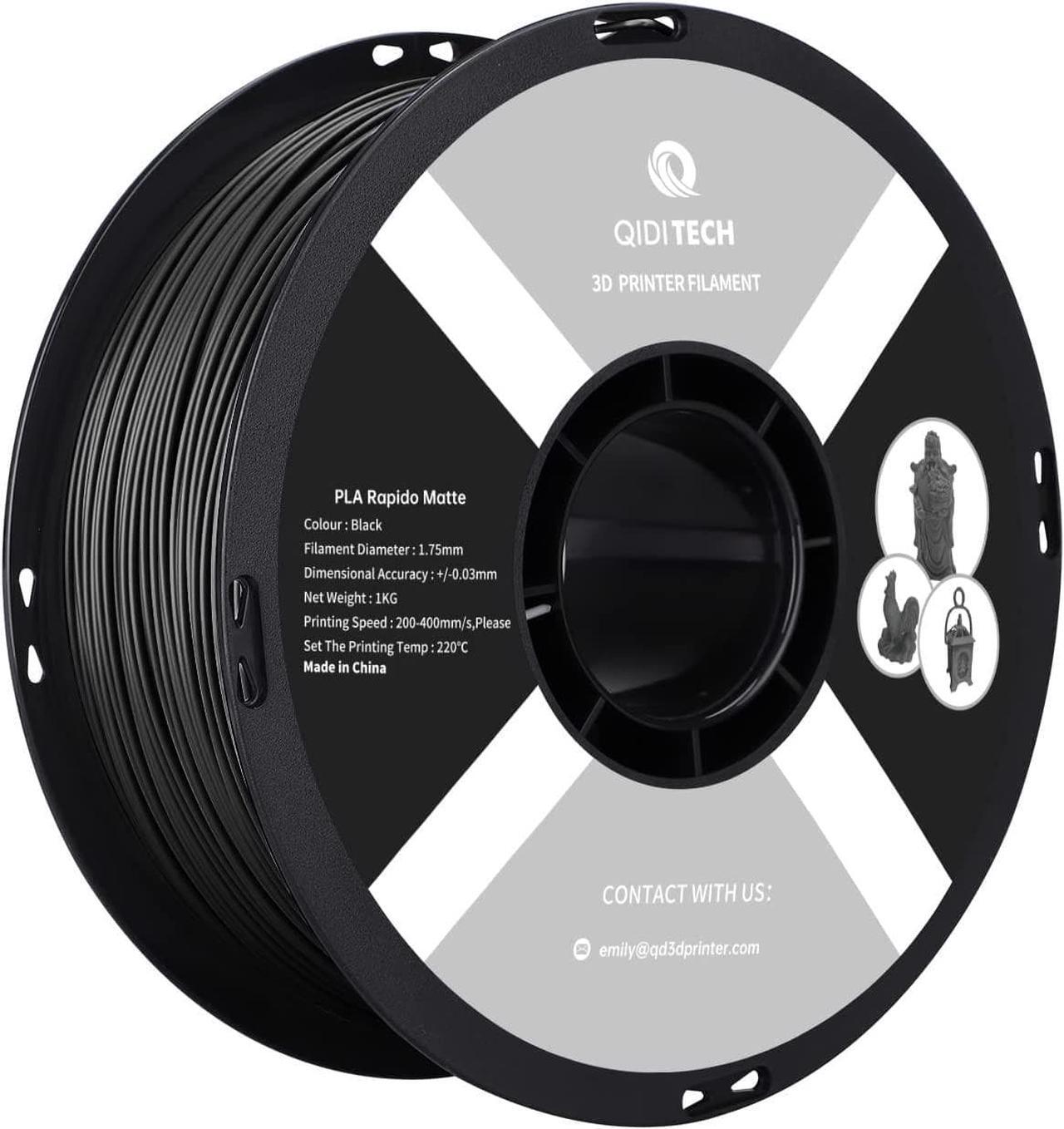 Main image of R QIDI TECHNOLOGY Matte PLA Filament 1.75mm, 3D Printer Filament PLA Rapido Matte 1kg Spool (2.2lbs), Suitable for Hyper Speed Printing, 3D Printing Filament Fit Most FDM 3D Printers, Matte Black
