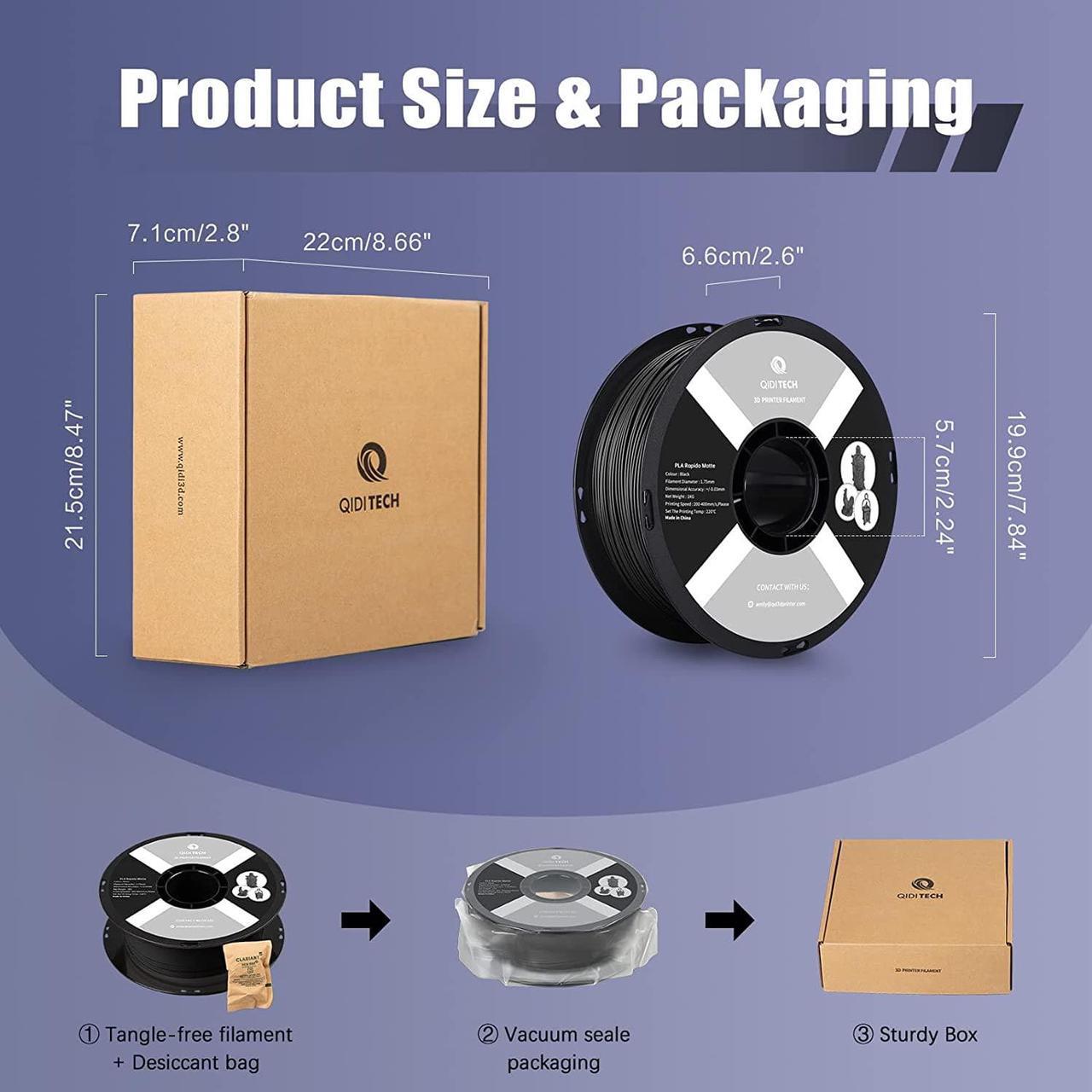 Alt view image 7 of 7 - R QIDI TECHNOLOGY Matte PLA Filament 1.75mm, 3D Printer Filament PLA Rapido Matte 1kg Spool (2.2lbs), Suitable for Hyper Speed Printing, 3D Printing Filament Fit Most FDM 3D Printers, Matte Black