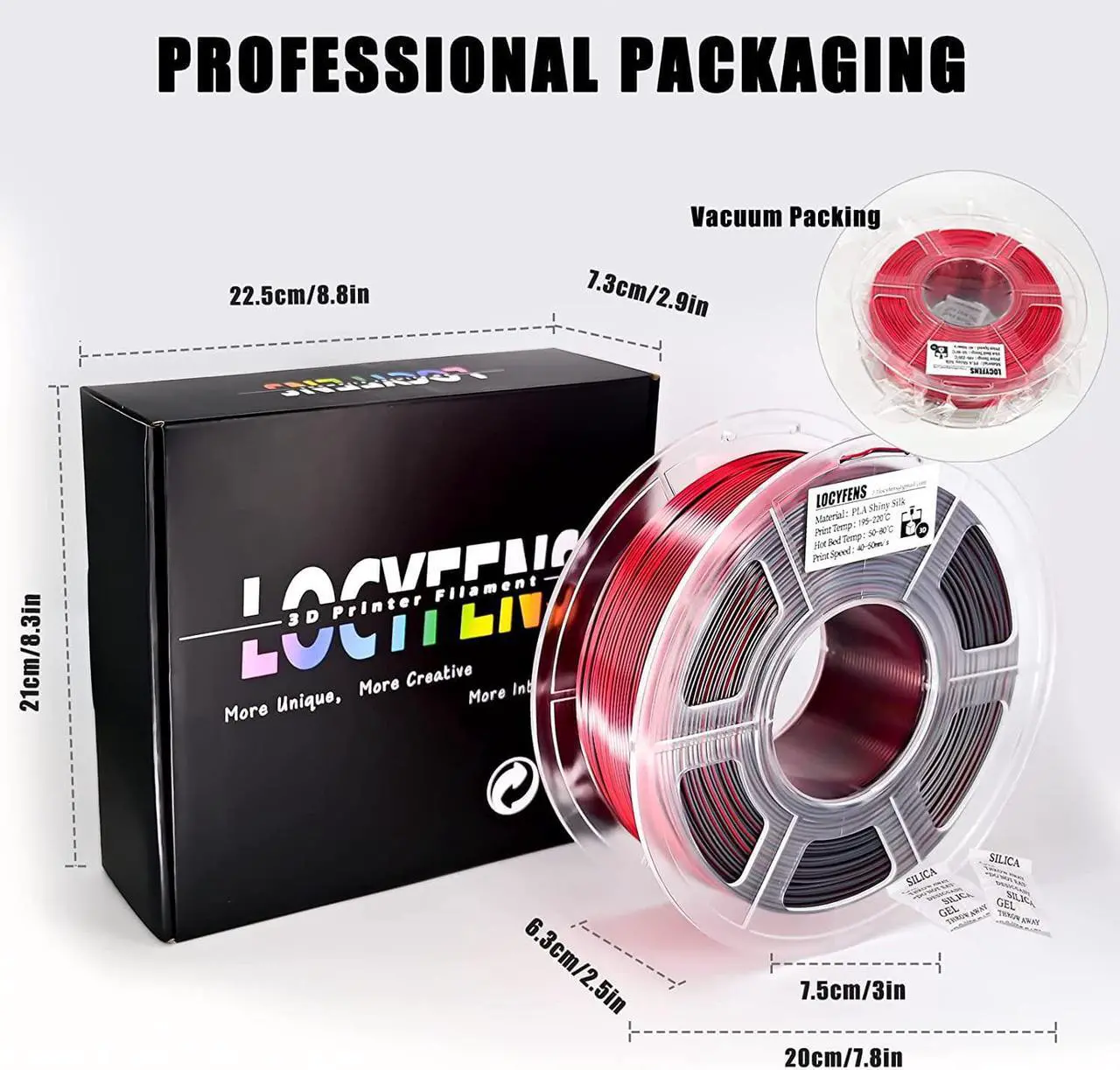 Alt view image 6 of 7 - LOCYFENS PLA Filament 1.75mm, Silk PLA 3D Printer Filament, Dual Color Filament Black Red 2 in 1 Coextrusion 1.75 PLA Filament +/-0.02mm, 1kg/2.2lb