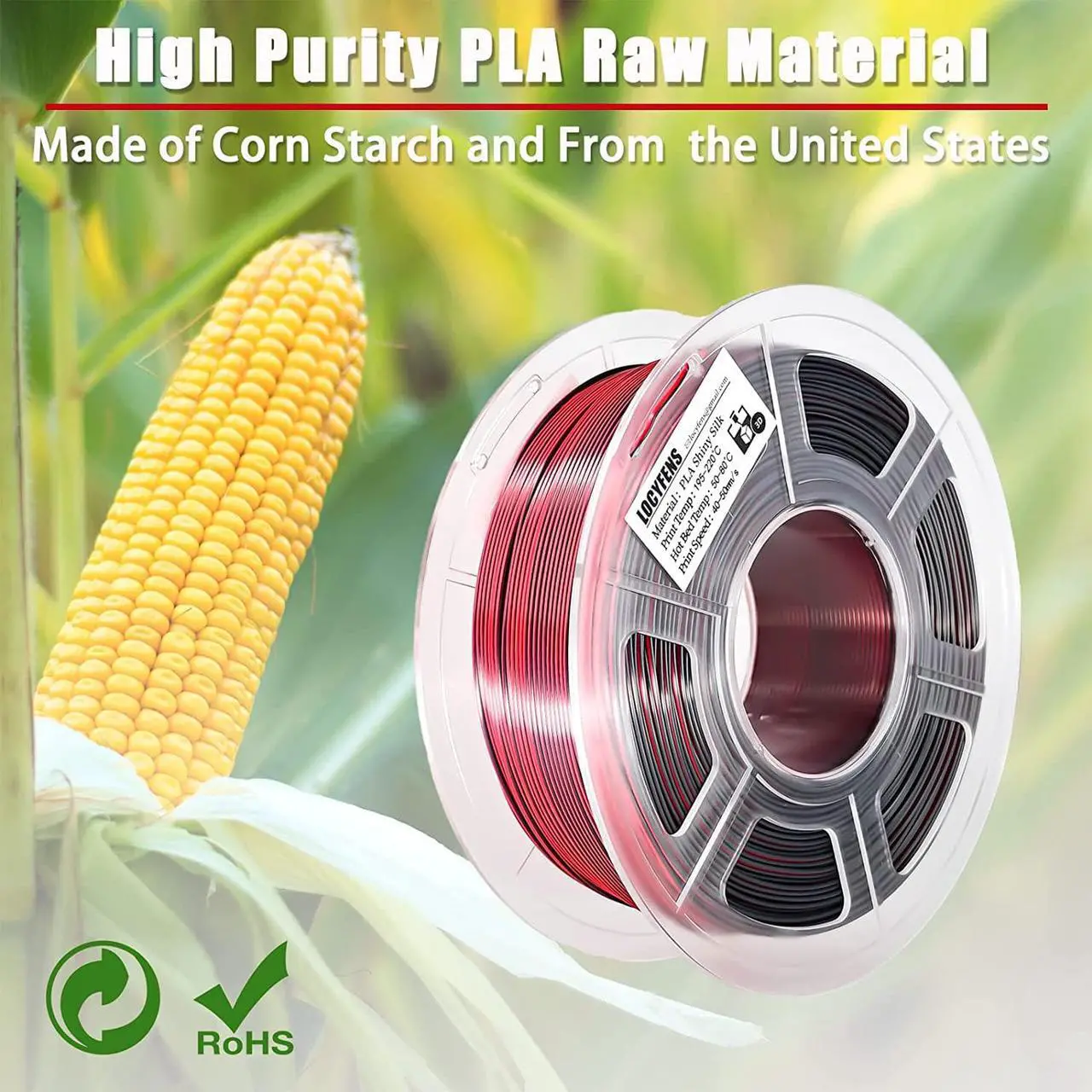 Alt view image 7 of 7 - LOCYFENS PLA Filament 1.75mm, Silk PLA 3D Printer Filament, Dual Color Filament Black Red 2 in 1 Coextrusion 1.75 PLA Filament +/-0.02mm, 1kg/2.2lb
