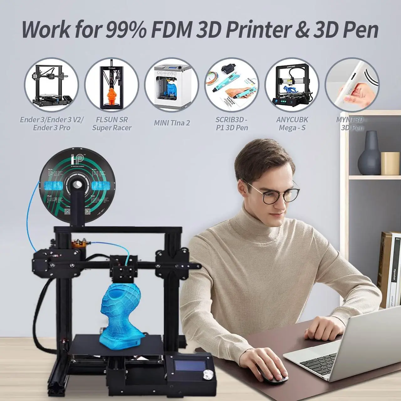 Alt view image 5 of 6 - HP3DF Premium PLA Green Matte Amy Green Filament 1.75mm 1KG PLA 2.2Lbs PLA Toughness Enhanced 3D Printer Filament 100% Pure PLA Free 3D Pen Filament FDM Printing Material (Amy Green)