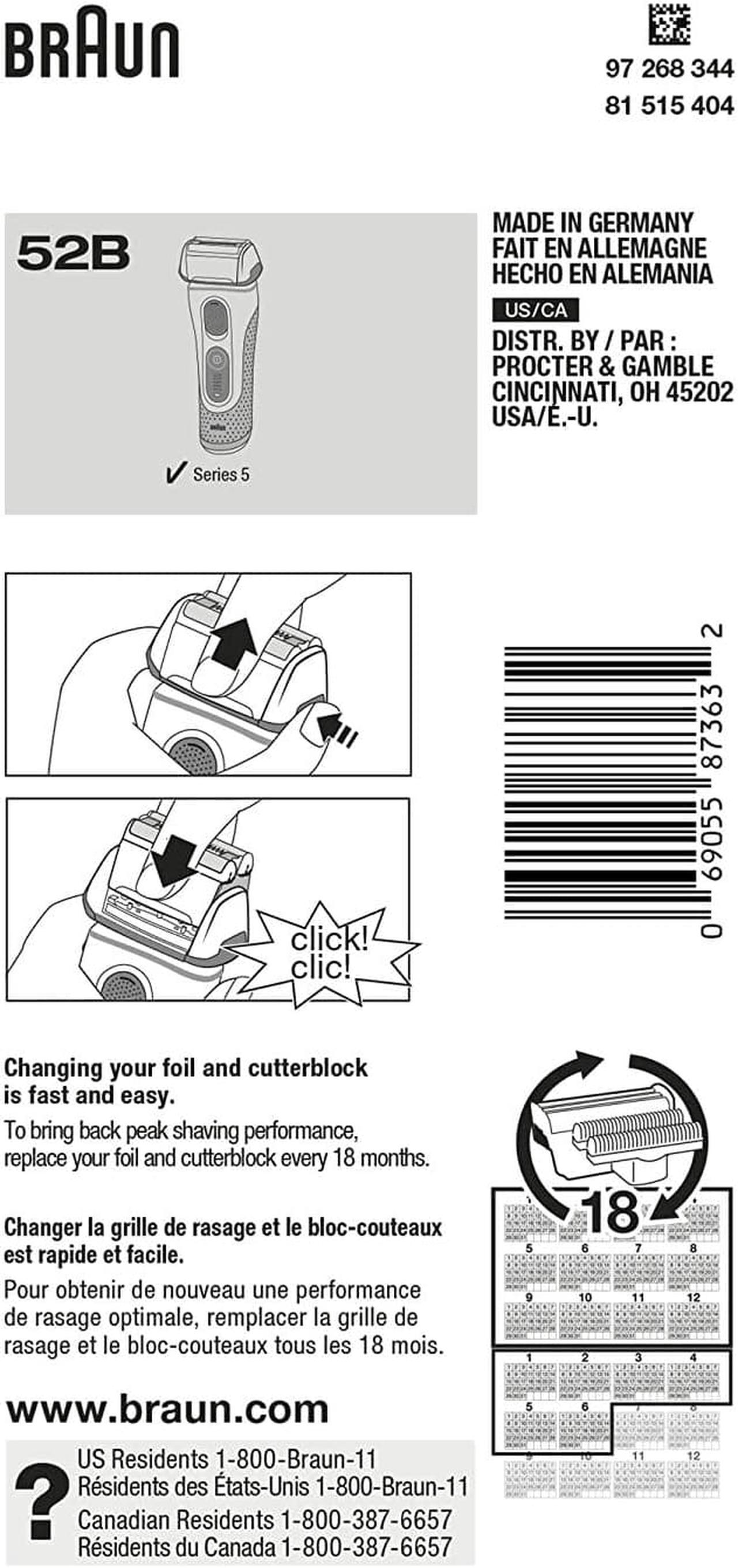 Alt view image 2 of 7 - Braun Series 5 Electric Shaver Replacement Head - 52B - Compatible with Electric Razors 5090/5190cc, 5040/5140s, 5030s, 5147s, 5145s, 5195cc, 5197cc