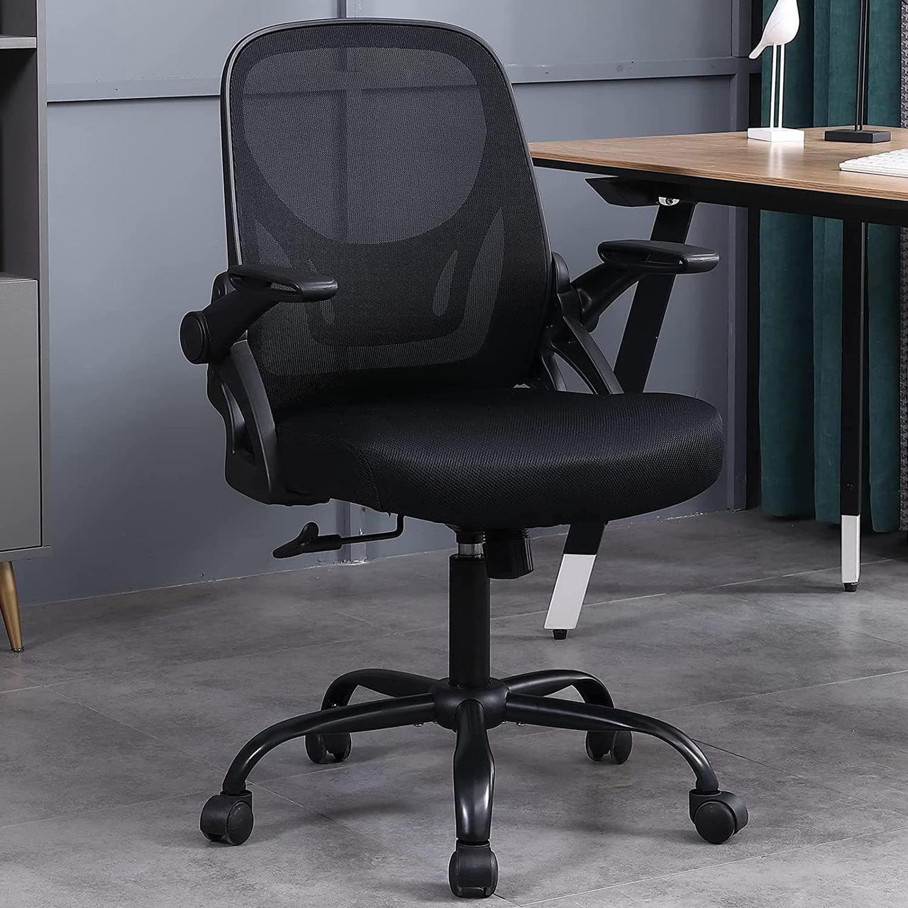 Alt view image 2 of 7 - Flysky Mesh Ergonomic Office Desk Chair - Adjustable Height Swivel Computer Task Chair with Lumbar Support and Flip-up Armrests, Black