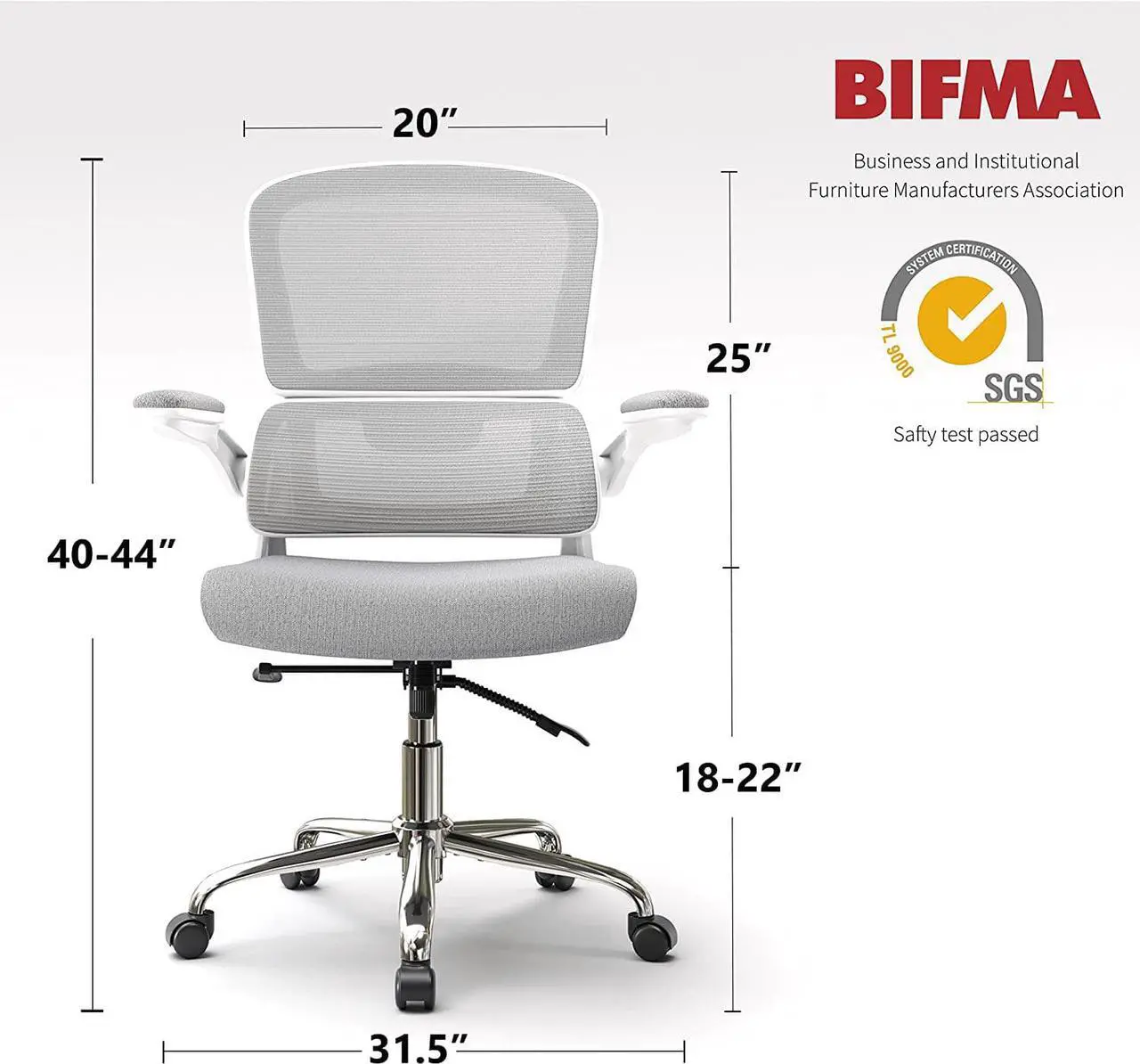 Alt view image 7 of 7 - Logicfox Ergonomic Office Chair, Comfortable Office Chair with Flip-up Arms, Adaptive Lumbar Support, Mesh Computer Chair with Thick Cushion, White Office Desk Chair with 90°-130° Tilt Function