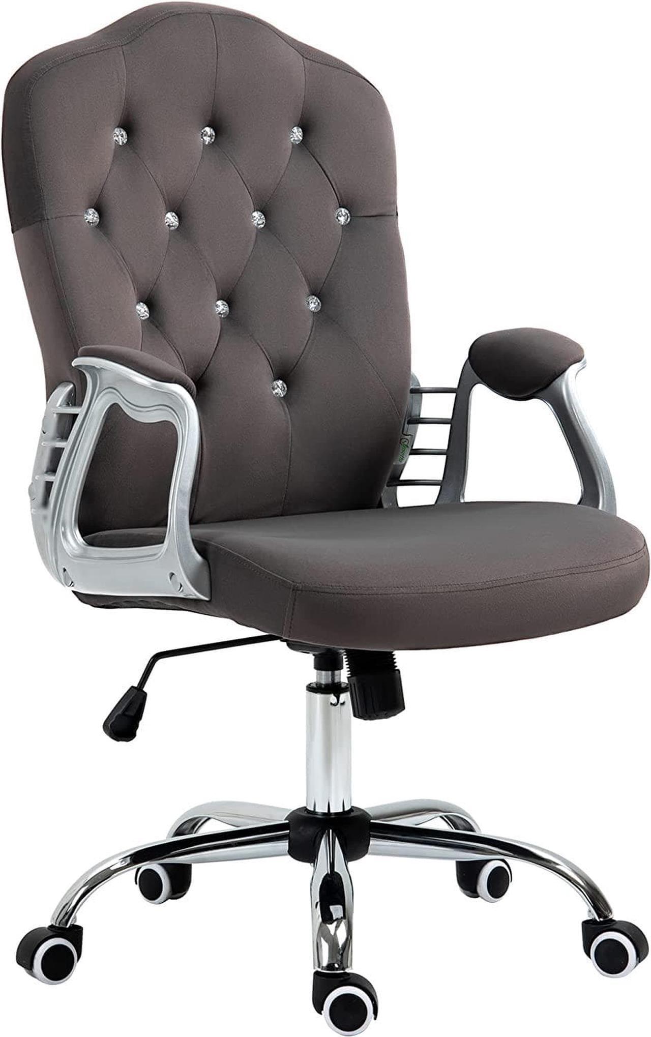 Main image of Vinsetto Home Office Chair, Velvet Computer Chair, Button Tufted Desk Chair with Swivel Wheels, Adjustable Height, and Tilt Function, Dark Gray