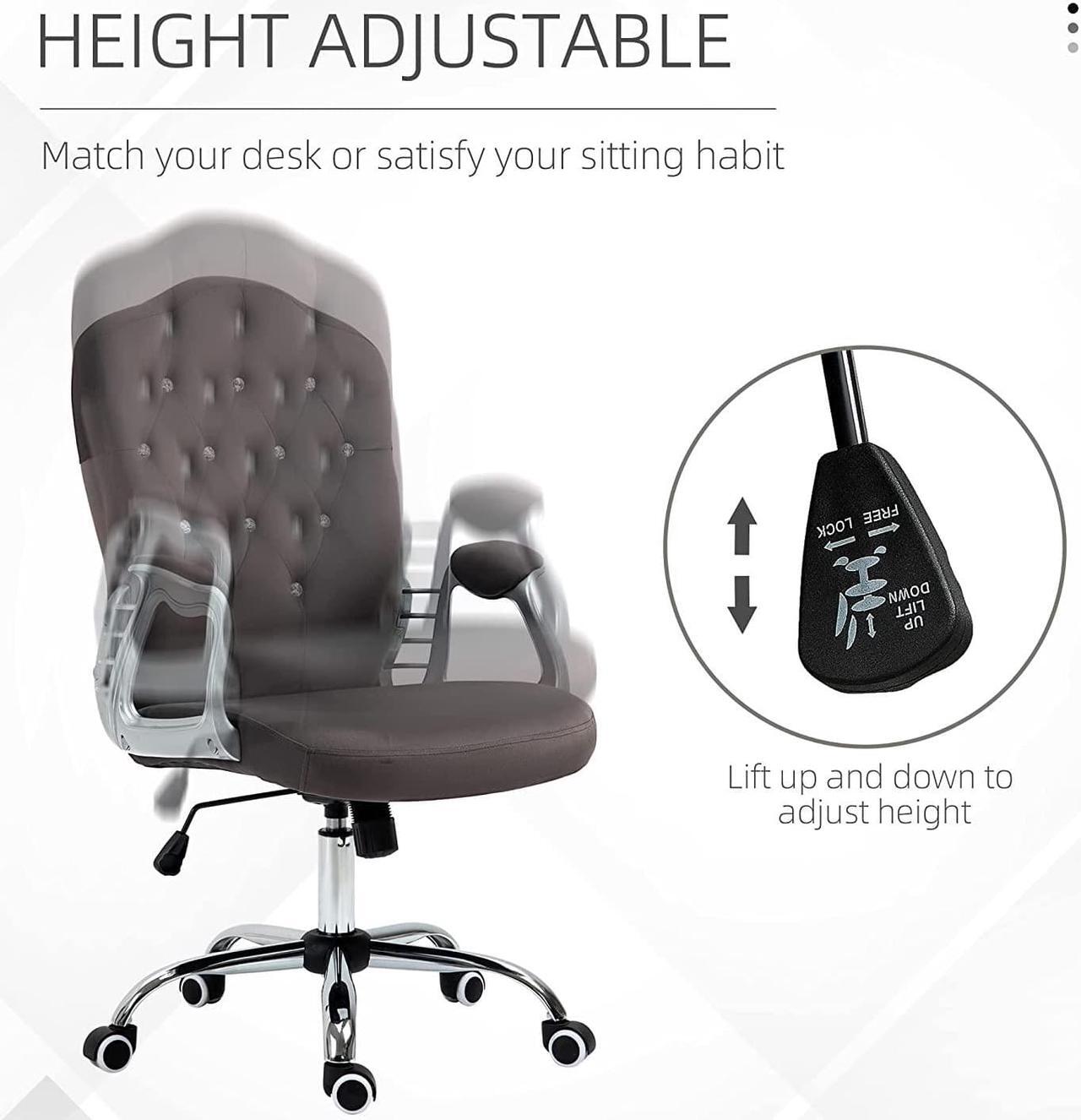 Alt view image 4 of 7 - Vinsetto Home Office Chair, Velvet Computer Chair, Button Tufted Desk Chair with Swivel Wheels, Adjustable Height, and Tilt Function, Dark Gray