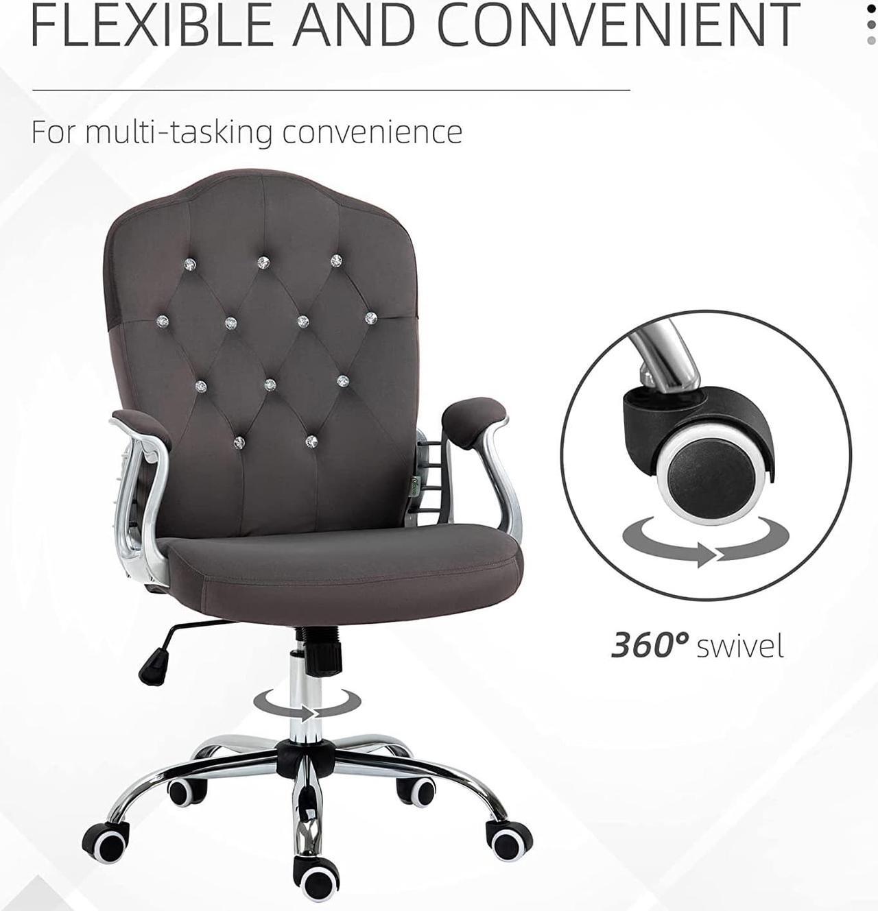 Alt view image 6 of 7 - Vinsetto Home Office Chair, Velvet Computer Chair, Button Tufted Desk Chair with Swivel Wheels, Adjustable Height, and Tilt Function, Dark Gray