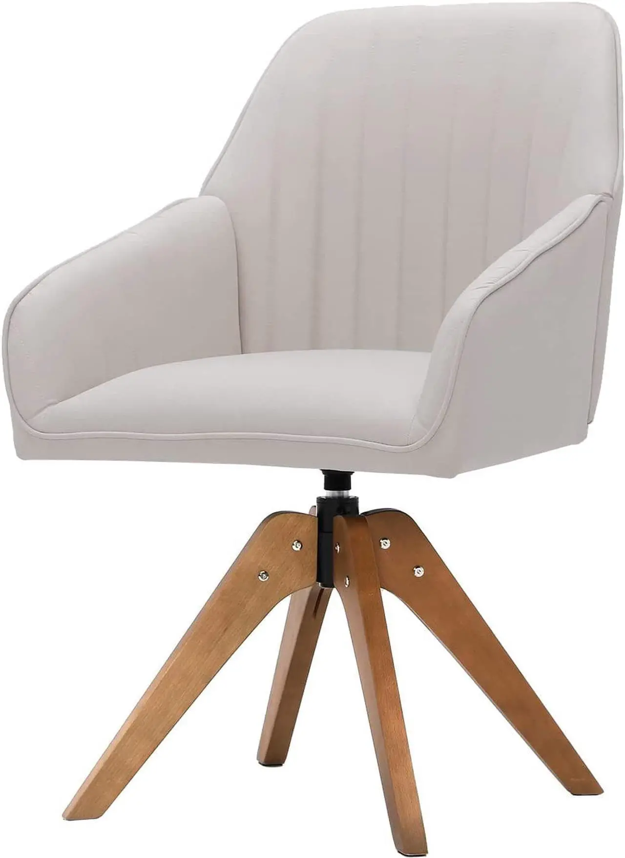 Alt view image 2 of 7 - Furniliving 36.8'' Mid Century Modern Swivel Accent Chair for Living Room, Wood Desk Chair with Arms Mid Back Arm Chairs Upholstered Home Office Chair No Wheels for Home Office/Bedroom, Beige