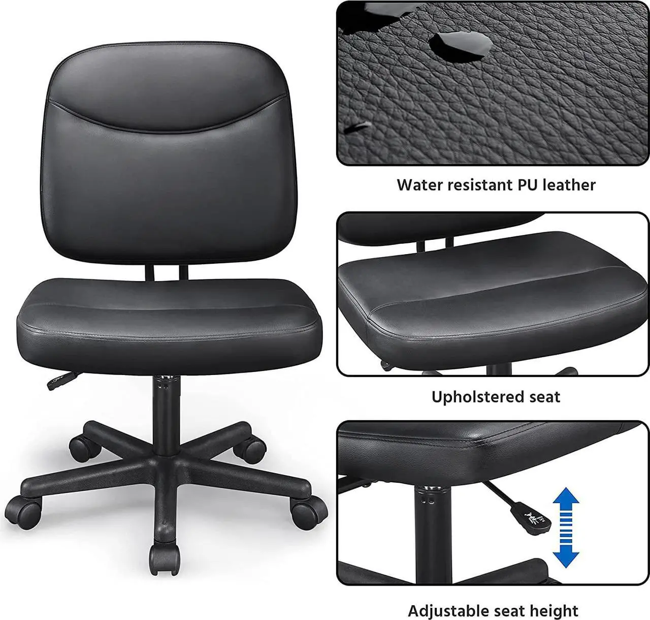 Alt view image 2 of 7 - Topeakmart Task Desk Chair Height Adjustable Chair Computer Faux Leather Chair Without Arms, Black