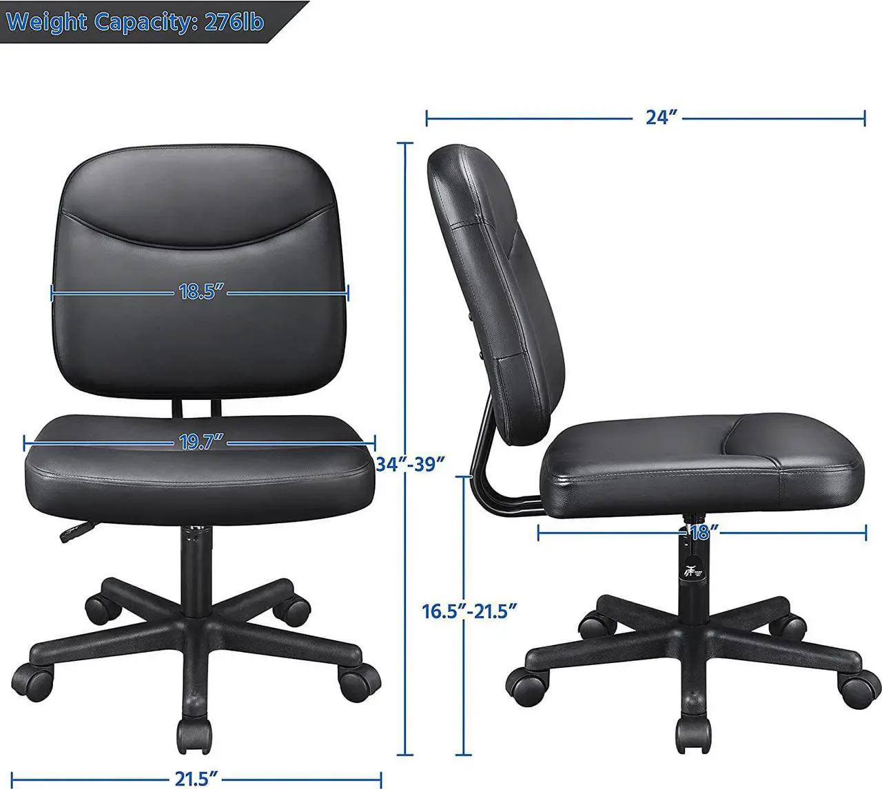 Alt view image 3 of 7 - Topeakmart Task Desk Chair Height Adjustable Chair Computer Faux Leather Chair Without Arms, Black