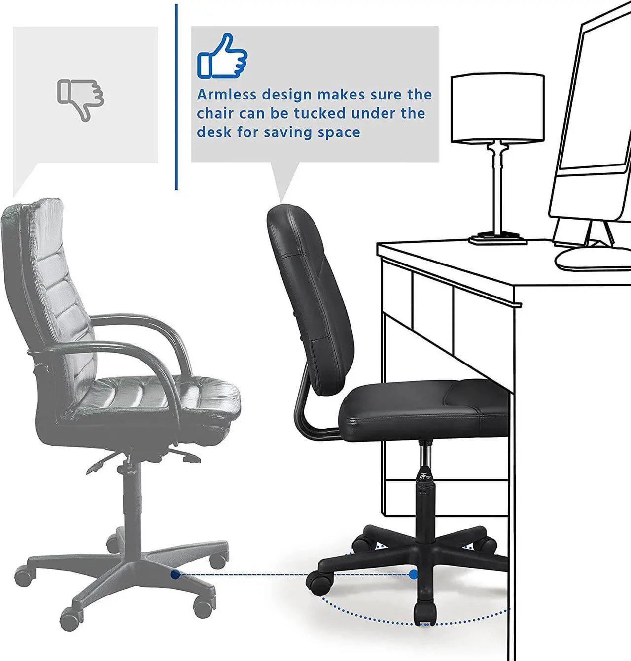 Alt view image 4 of 7 - Topeakmart Task Desk Chair Height Adjustable Chair Computer Faux Leather Chair Without Arms, Black