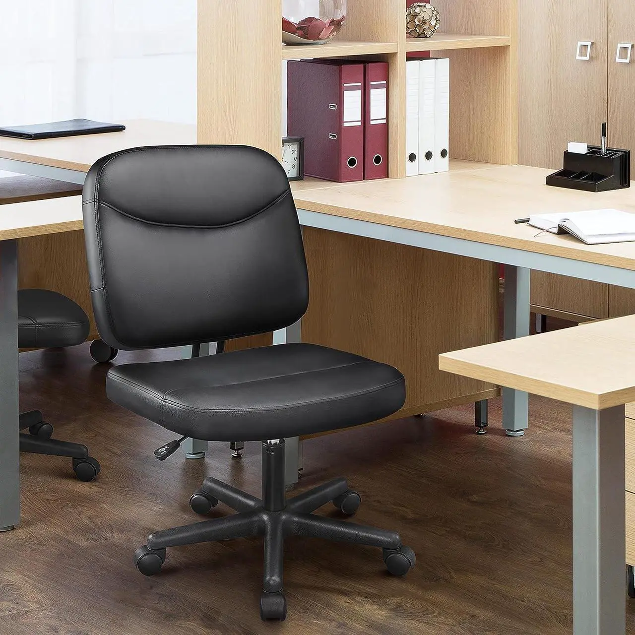 Alt view image 5 of 7 - Topeakmart Task Desk Chair Height Adjustable Chair Computer Faux Leather Chair Without Arms, Black