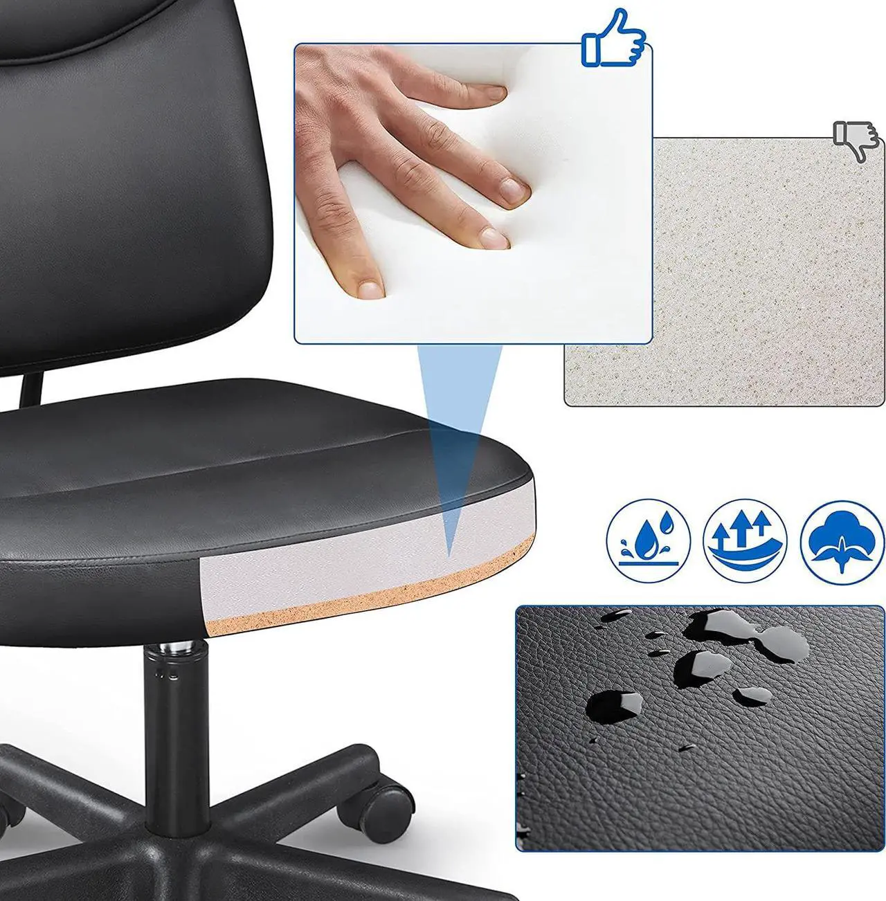 Alt view image 7 of 7 - Topeakmart Task Desk Chair Height Adjustable Chair Computer Faux Leather Chair Without Arms, Black
