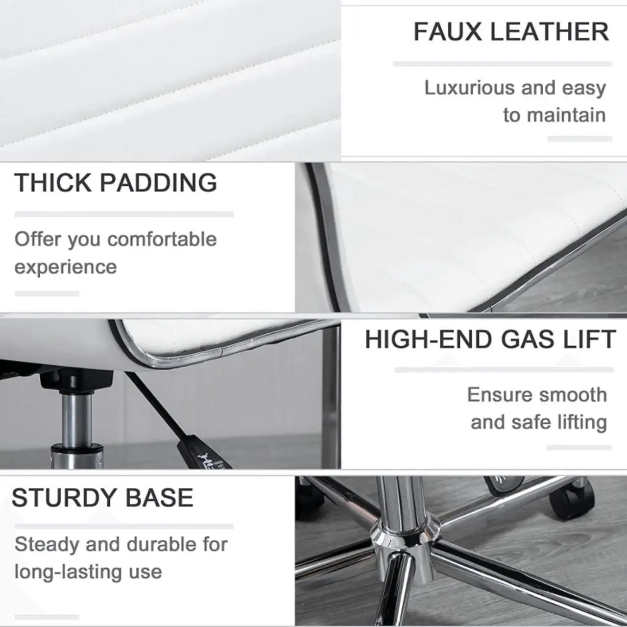 Alt view image 4 of 7 - Small Task Chair for Women, Low Back Armless PU Leather Ribbed Computer Executive Cute Desk Chair with Wheels, Rolling Vanity Makeup Chair Silla para Mujer for Makeup Room