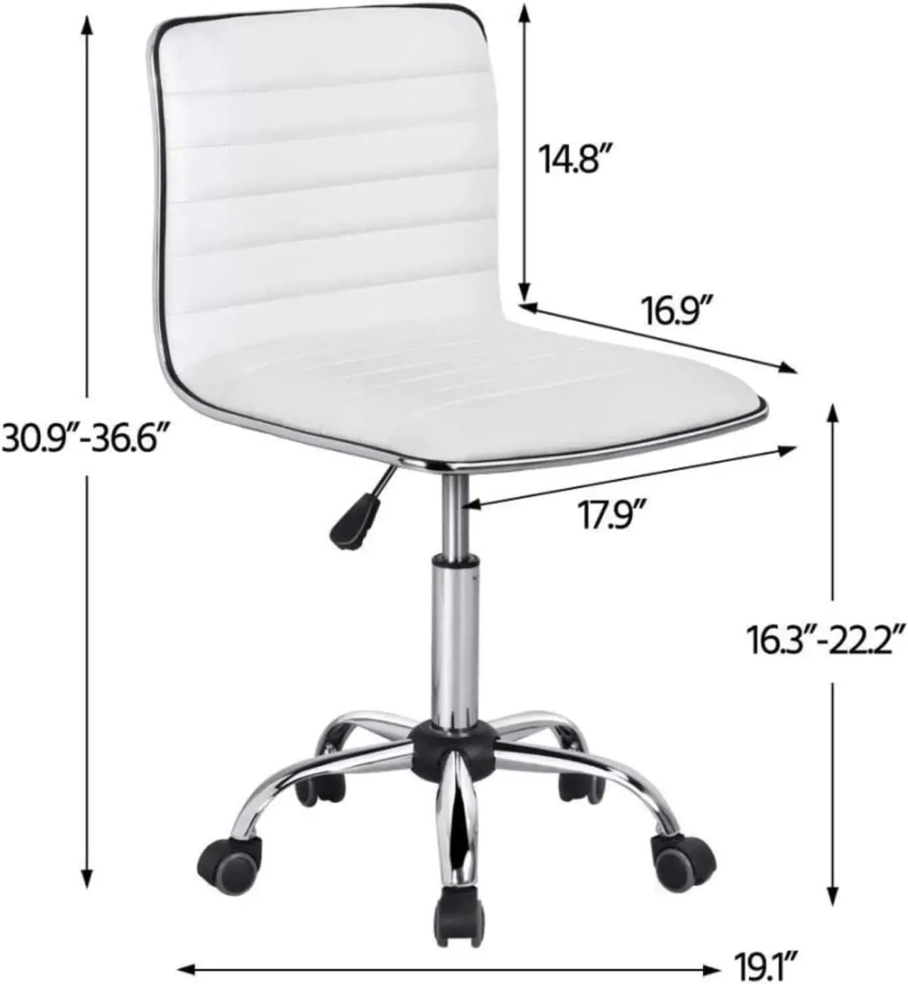 Alt view image 2 of 7 - Small Task Chair for Women, Low Back Armless PU Leather Ribbed Computer Executive Cute Desk Chair with Wheels, Rolling Vanity Makeup Chair Silla para Mujer for Makeup Room