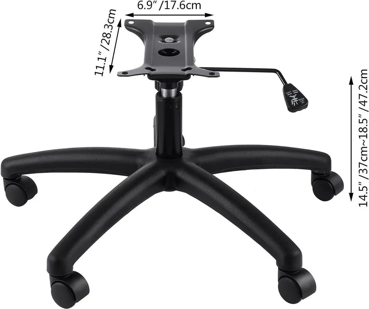 Alt view image 6 of 7 - Topdeep 28" Swivel Chair Base Replacement, Office Chair Base, 350 Pounds Heavy Duty Gaming Chair Replacement Base with Bottom Plate Stand Cylinder and Casters