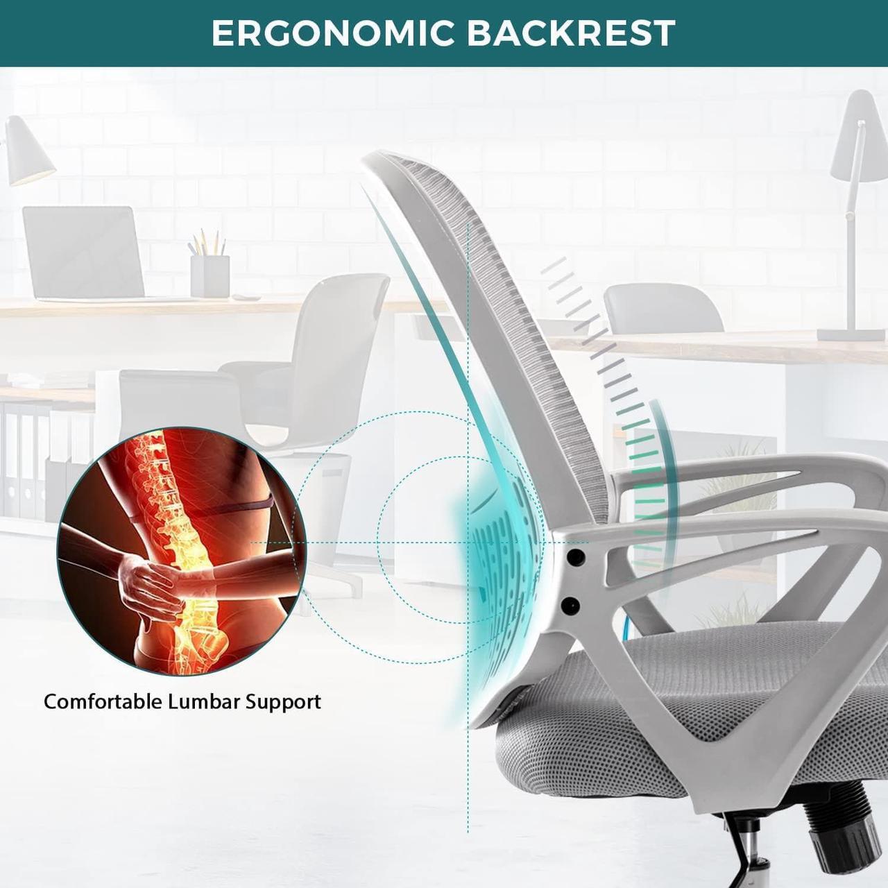 Alt view image 3 of 7 - SMUG Home Office Chair Ergonomic Computer Desk Chair Mesh Mid-Back Height Adjustable Swivel Chair with Armrest, Grey, Welcome to consult
