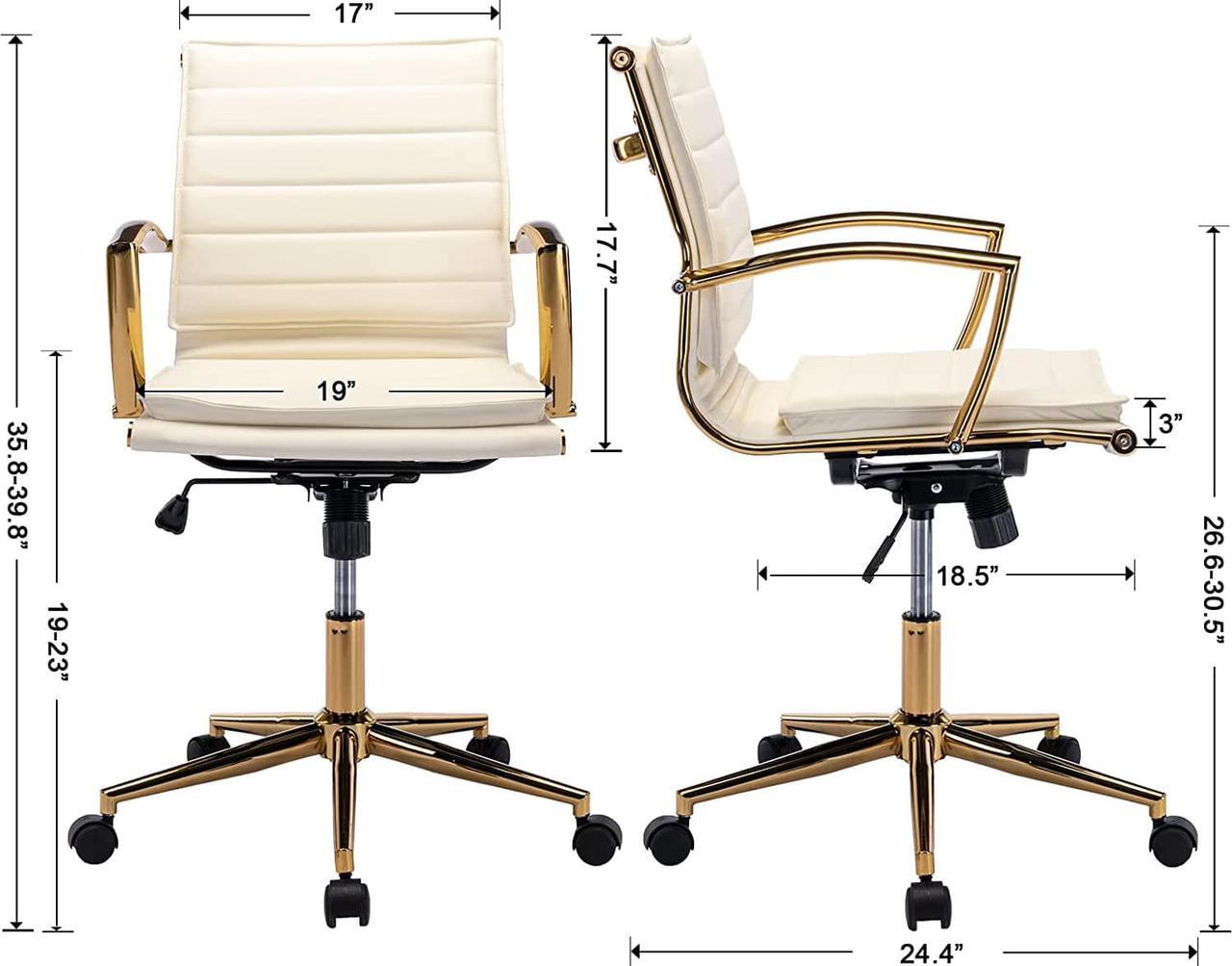 Alt view image 3 of 7 - CIMOTA Leather Office Chair Comfortable Mid-Back Gold Office Desk Chair with Wheels and Arms Gold Frame Modern Ergonomic Conference Task Chair Swivel Chair for Teens Adults, PU Beige