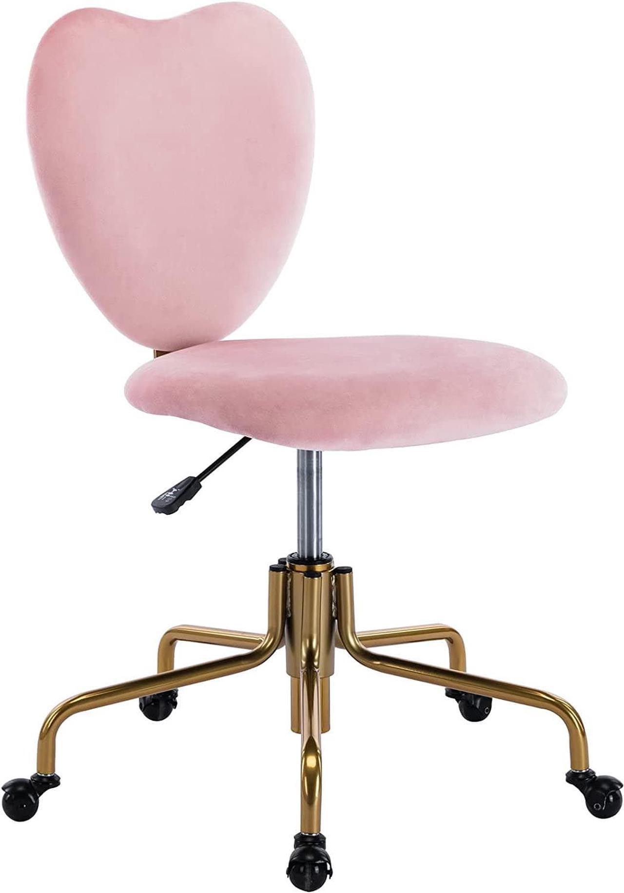 Main image of Wahson Velvet Upholstered Cute Home Office Desk Chair Armless, Modern Comfy Office Swivel Fabric Vanity Makeup Chair with Heart Shape Back, for Living Room, Bedroom, Rose Pink