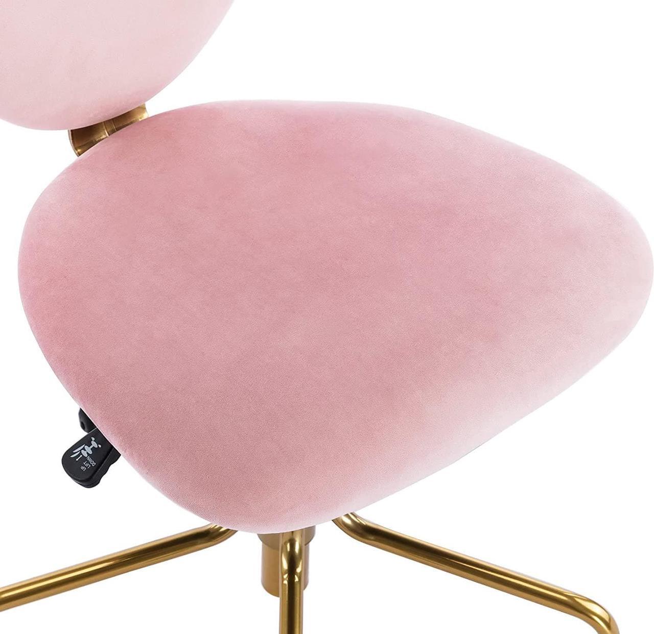 Alt view image 6 of 7 - Wahson Velvet Upholstered Cute Home Office Desk Chair Armless, Modern Comfy Office Swivel Fabric Vanity Makeup Chair with Heart Shape Back, for Living Room, Bedroom, Rose Pink