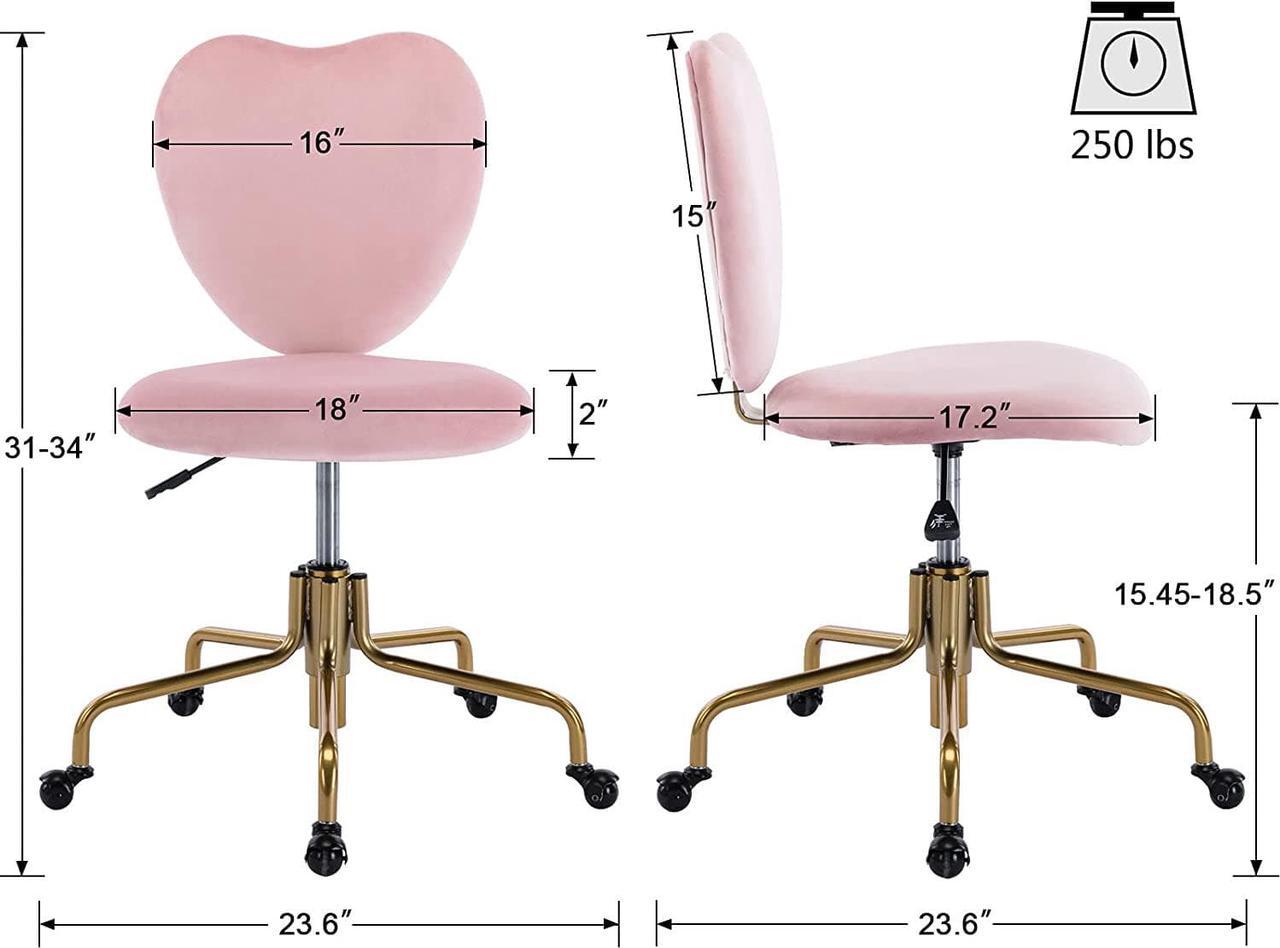 Alt view image 3 of 7 - Wahson Velvet Upholstered Cute Home Office Desk Chair Armless, Modern Comfy Office Swivel Fabric Vanity Makeup Chair with Heart Shape Back, for Living Room, Bedroom, Rose Pink